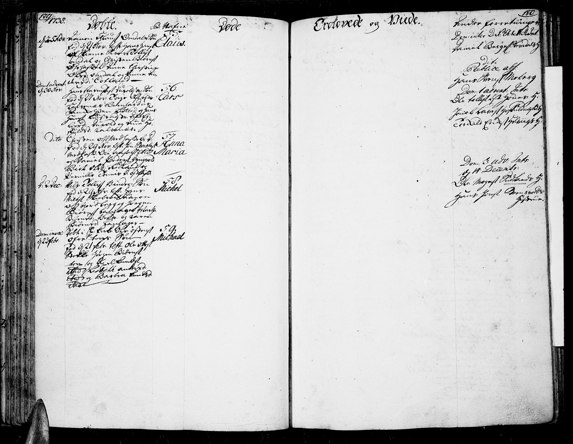 Lista sokneprestkontor, AV/SAK-1111-0027/F/Fa/L0002: Parish register (official) no. A 2 /1, 1726-1742, p. 179-180