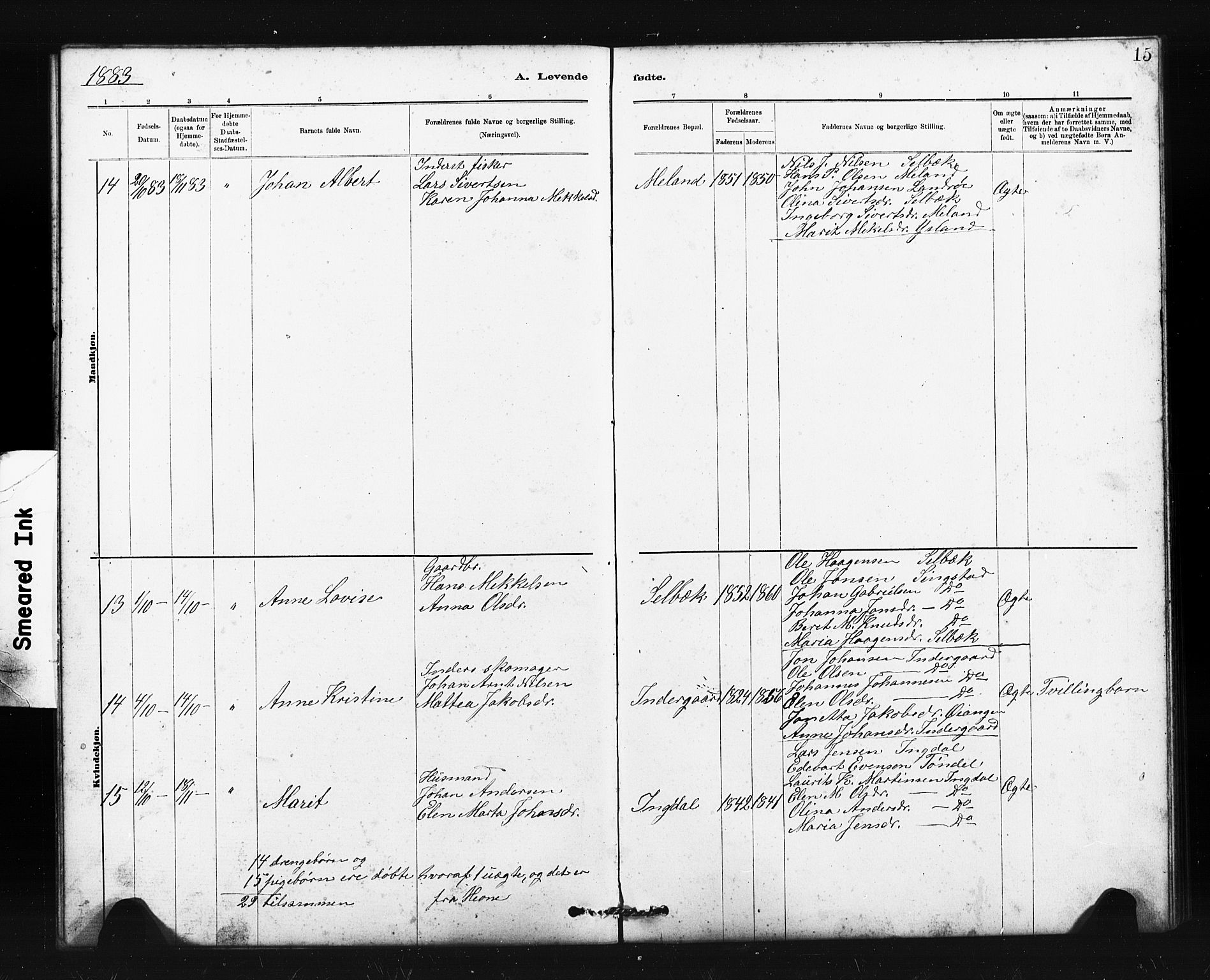 Ministerialprotokoller, klokkerbøker og fødselsregistre - Sør-Trøndelag, SAT/A-1456/663/L0761: Parish register (copy) no. 663C01, 1880-1893, p. 15