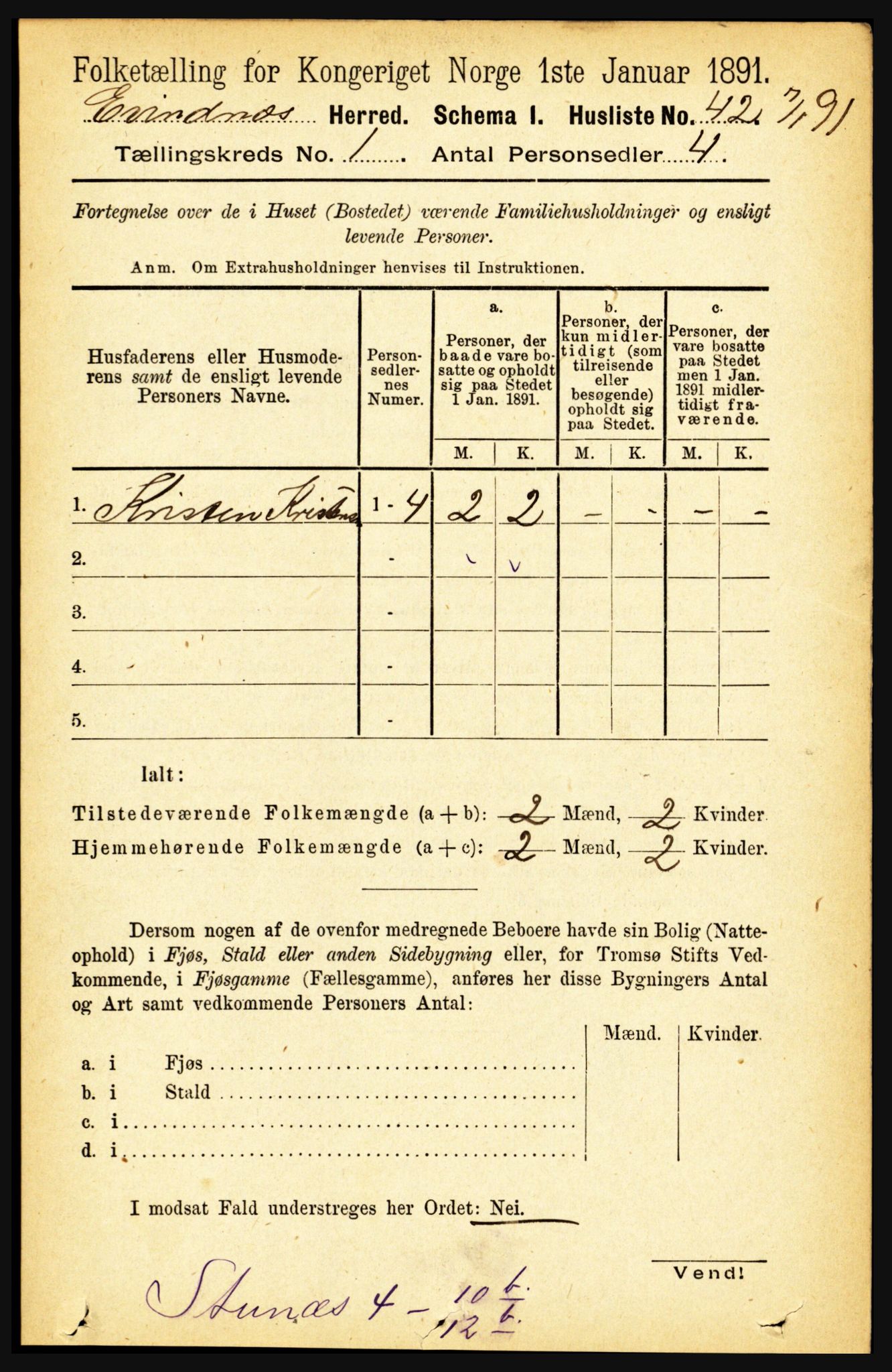 RA, 1891 census for 1853 Evenes, 1891, p. 70