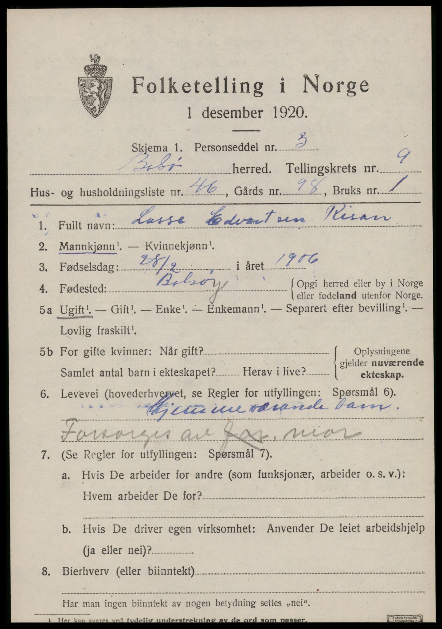 SAT, 1920 census for Bolsøy, 1920, p. 10411