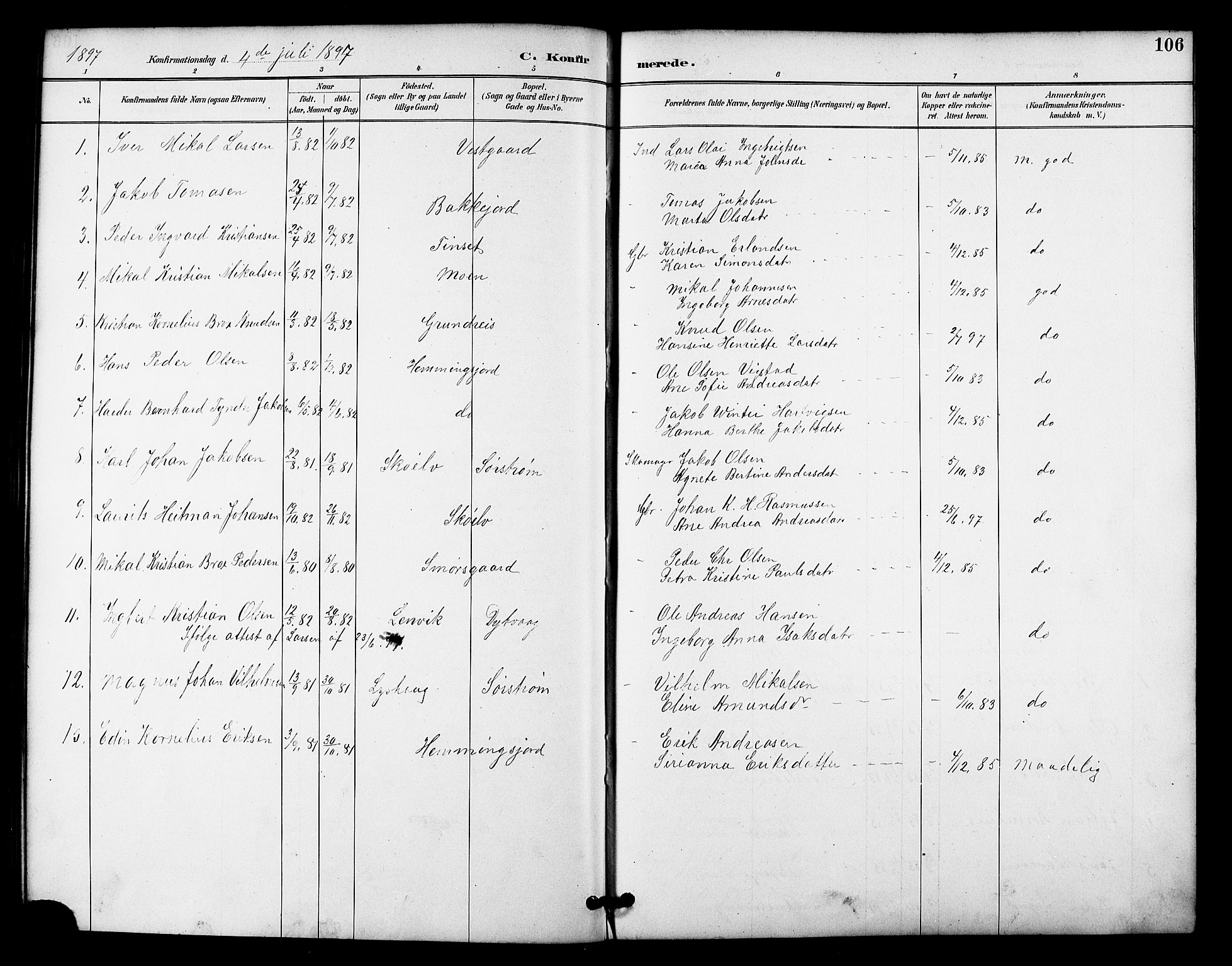 Tranøy sokneprestkontor, SATØ/S-1313/I/Ia/Iab/L0022klokker: Parish register (copy) no. 22, 1887-1912, p. 106