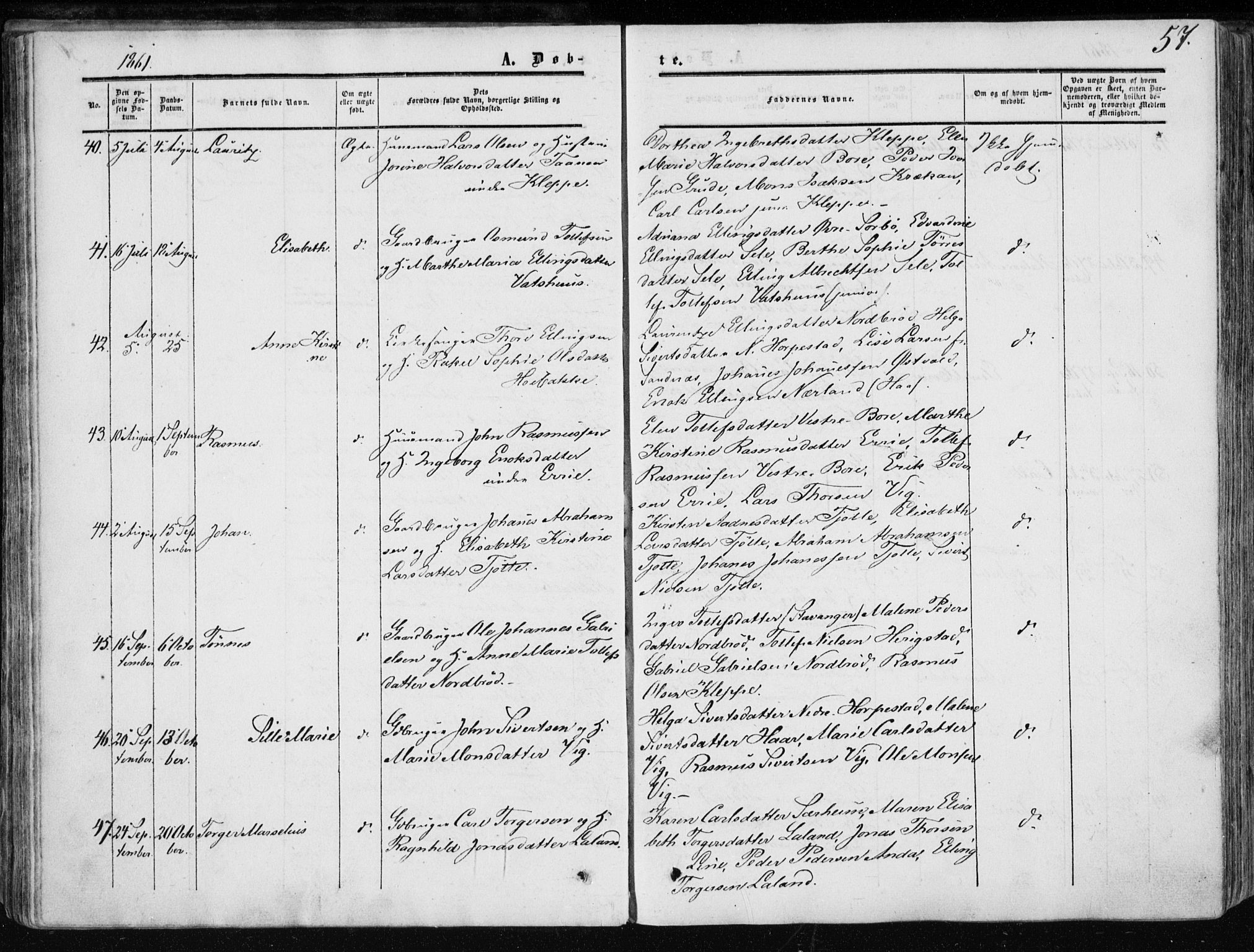 Klepp sokneprestkontor, AV/SAST-A-101803/001/3/30BA/L0005: Parish register (official) no. A 5, 1853-1870, p. 57