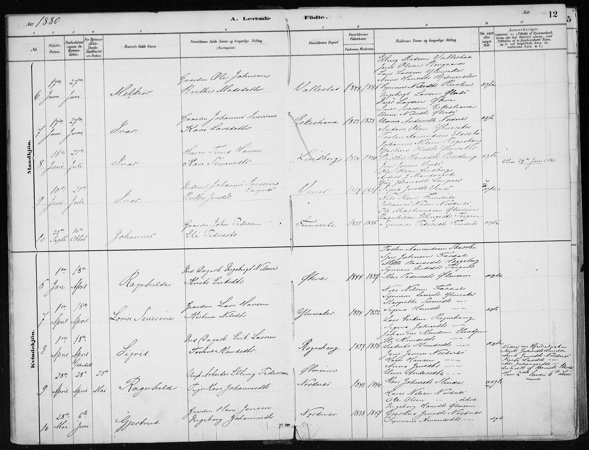 Sogndal sokneprestembete, SAB/A-81301/H/Haa/Haac/L0001: Parish register (official) no. C 1, 1878-1907, p. 12