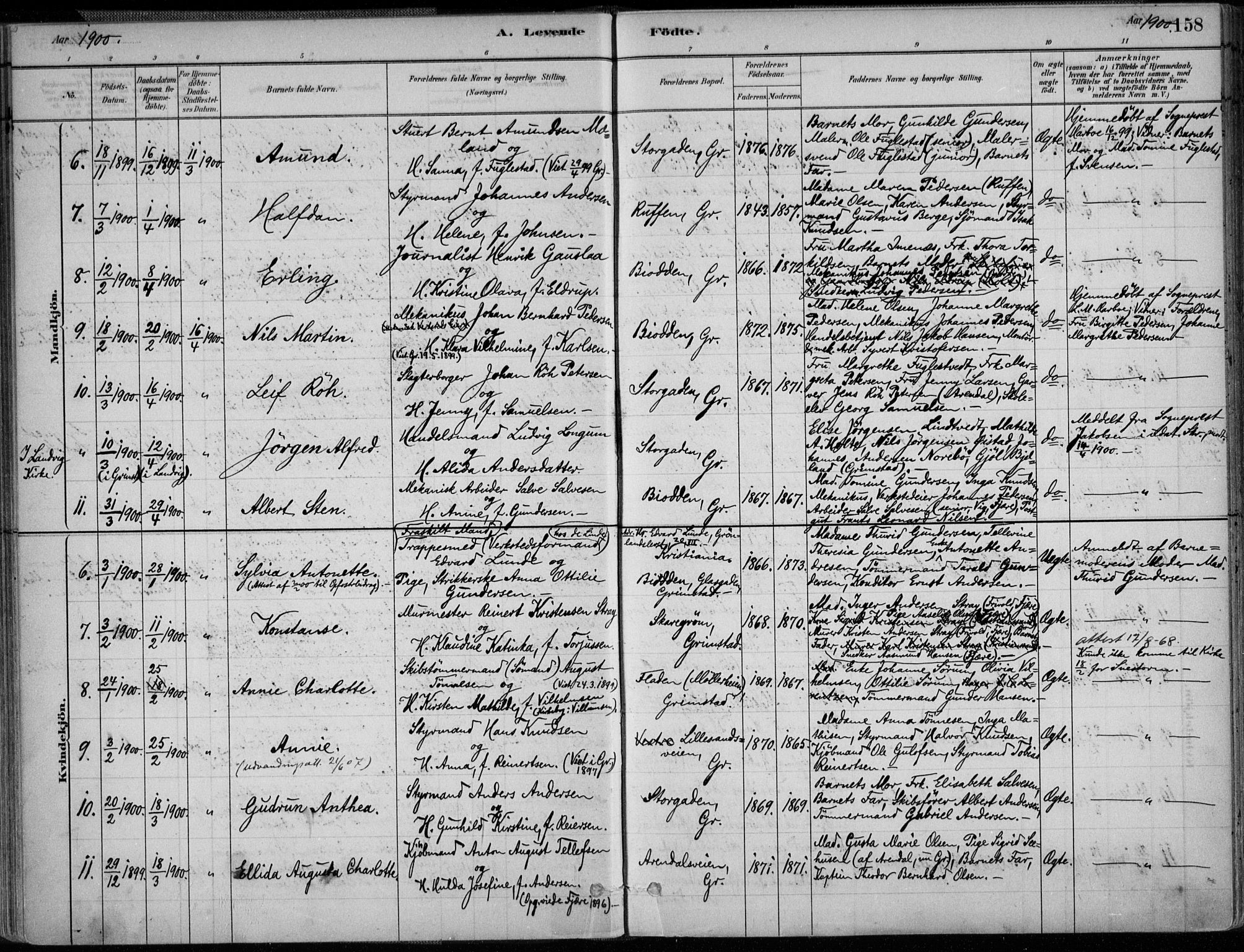 Grimstad sokneprestkontor, SAK/1111-0017/F/Fa/L0003: Parish register (official) no. A 2, 1882-1912, p. 158