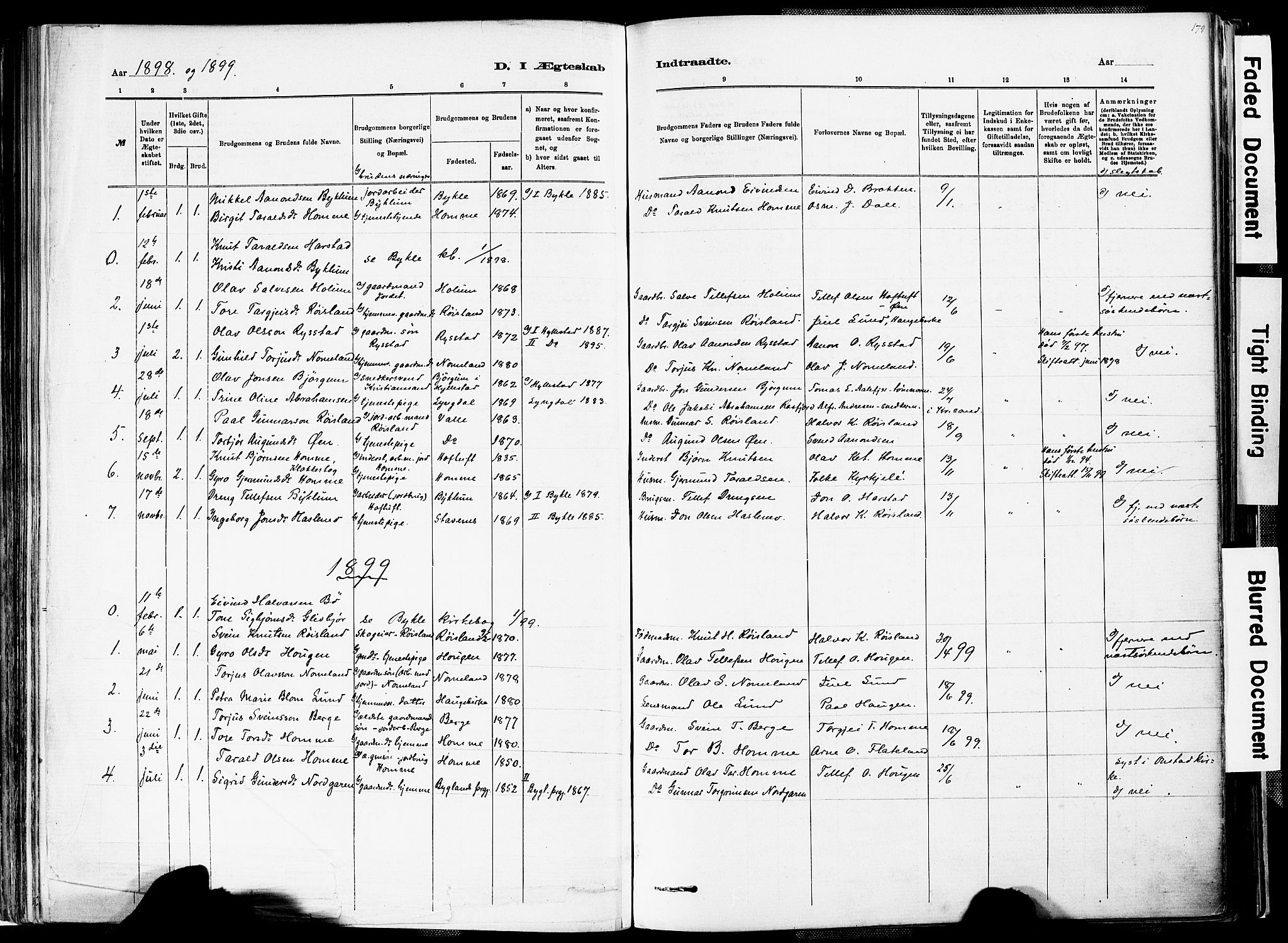 Valle sokneprestkontor, AV/SAK-1111-0044/F/Fa/Fac/L0009: Parish register (official) no. A 9, 1882-1913, p. 179