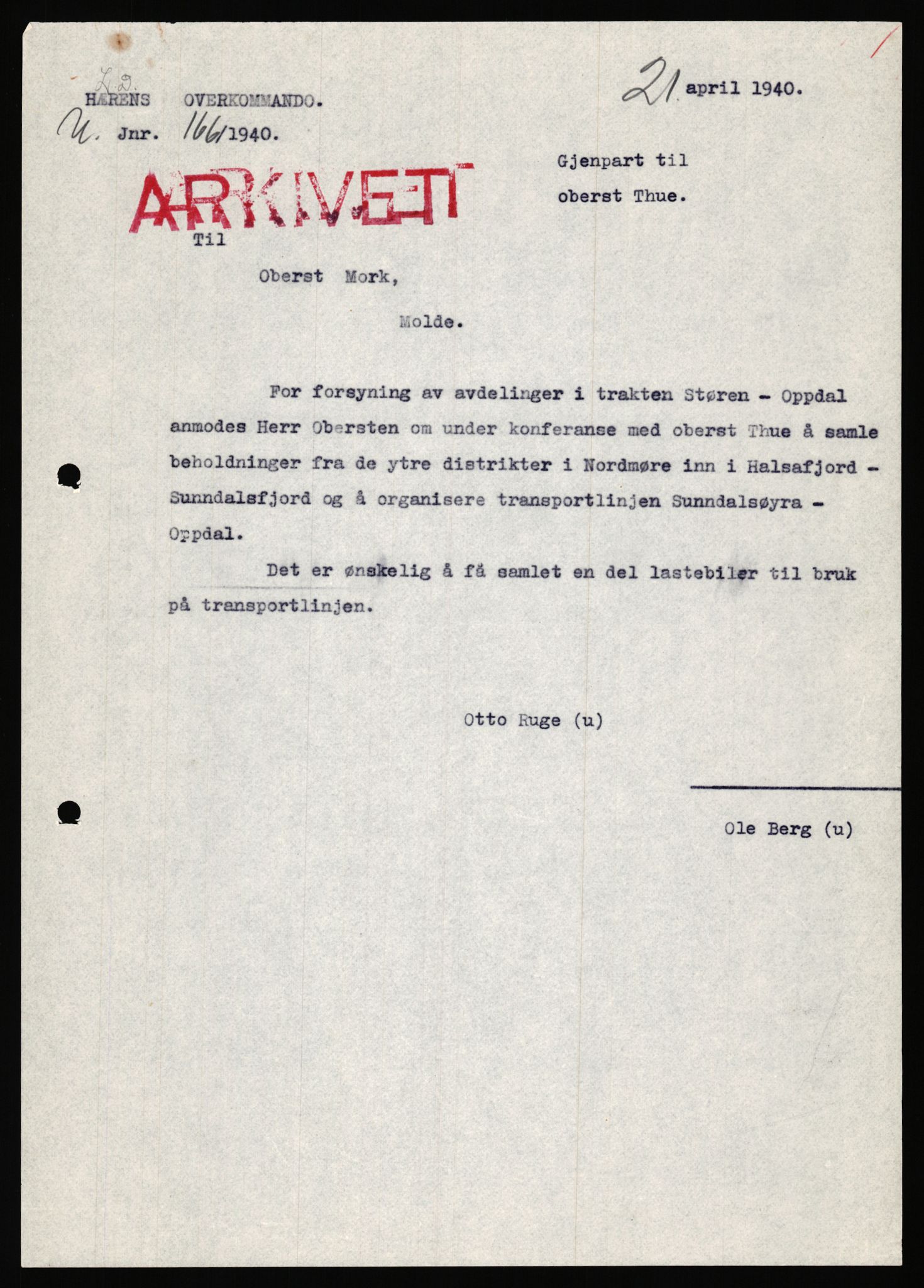 Forsvaret, Forsvarets krigshistoriske avdeling, AV/RA-RAFA-2017/Y/Ya/L0031: II-C-11-51 - Hærens overkommando, 1940, p. 190