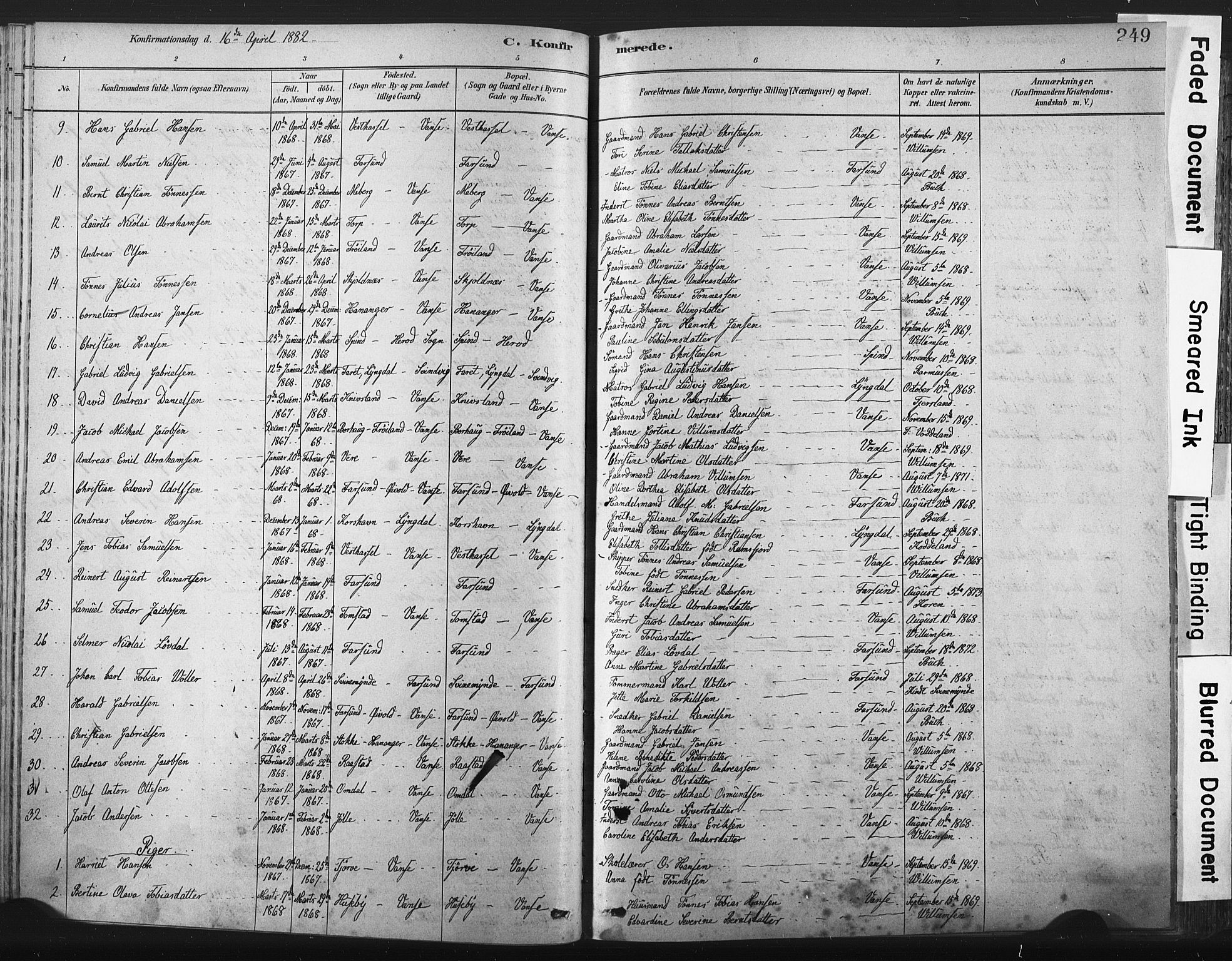 Lista sokneprestkontor, AV/SAK-1111-0027/F/Fa/L0012: Parish register (official) no. A 12, 1879-1903, p. 249