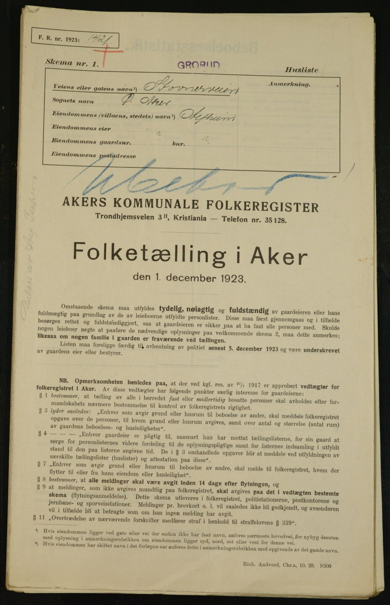 , Municipal Census 1923 for Aker, 1923, p. 31331