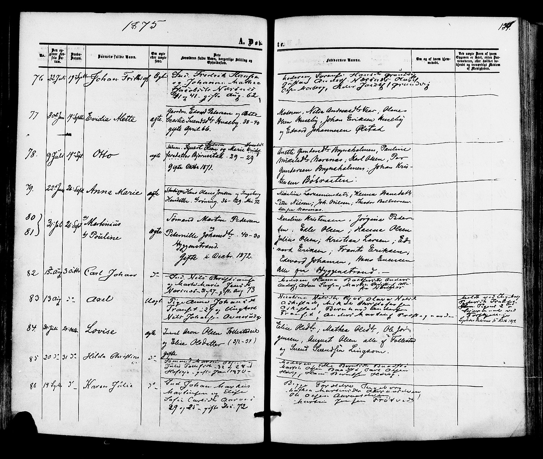 Røyken kirkebøker, SAKO/A-241/F/Fa/L0006: Parish register (official) no. 6, 1857-1875, p. 134