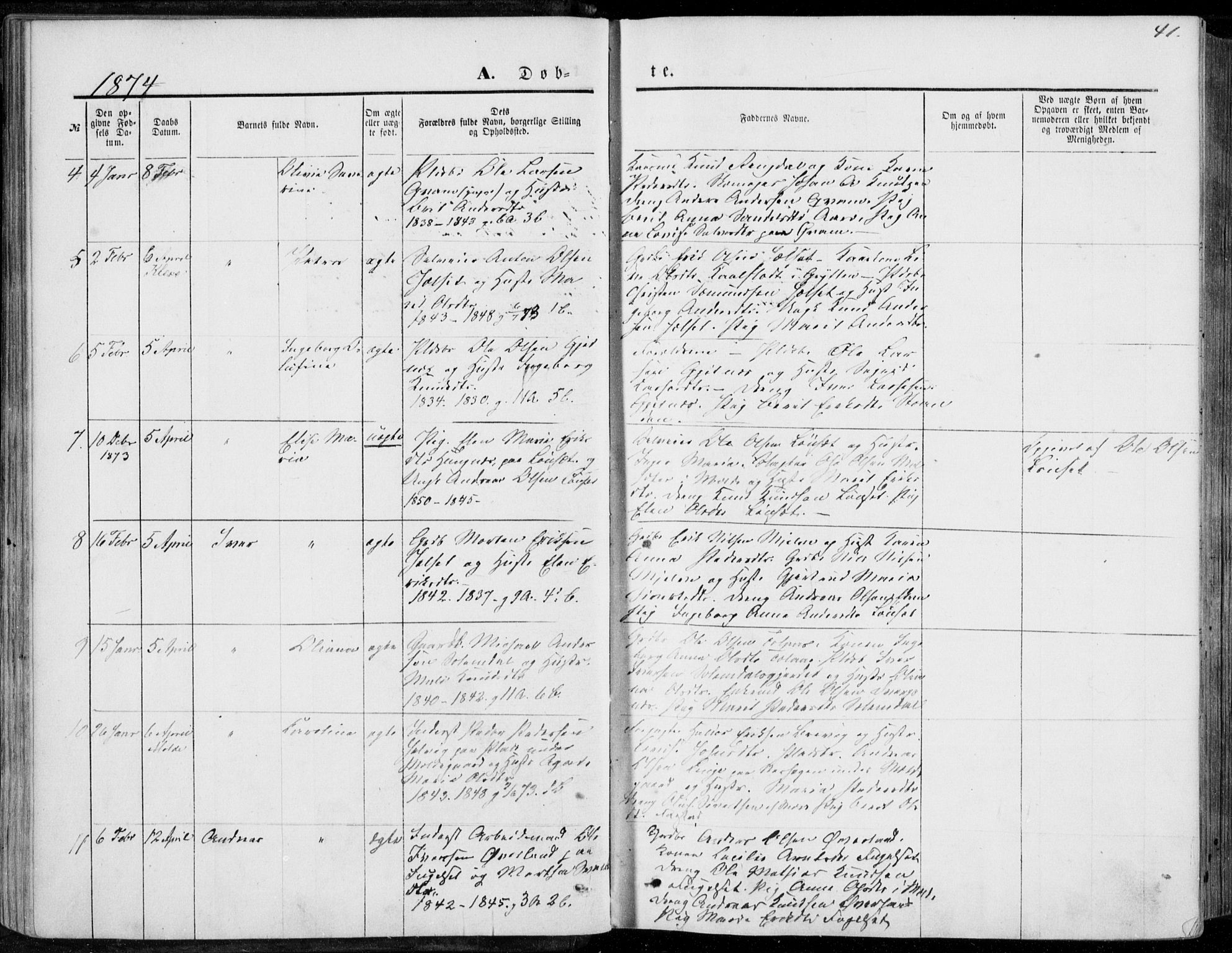 Ministerialprotokoller, klokkerbøker og fødselsregistre - Møre og Romsdal, AV/SAT-A-1454/555/L0655: Parish register (official) no. 555A05, 1869-1886, p. 41