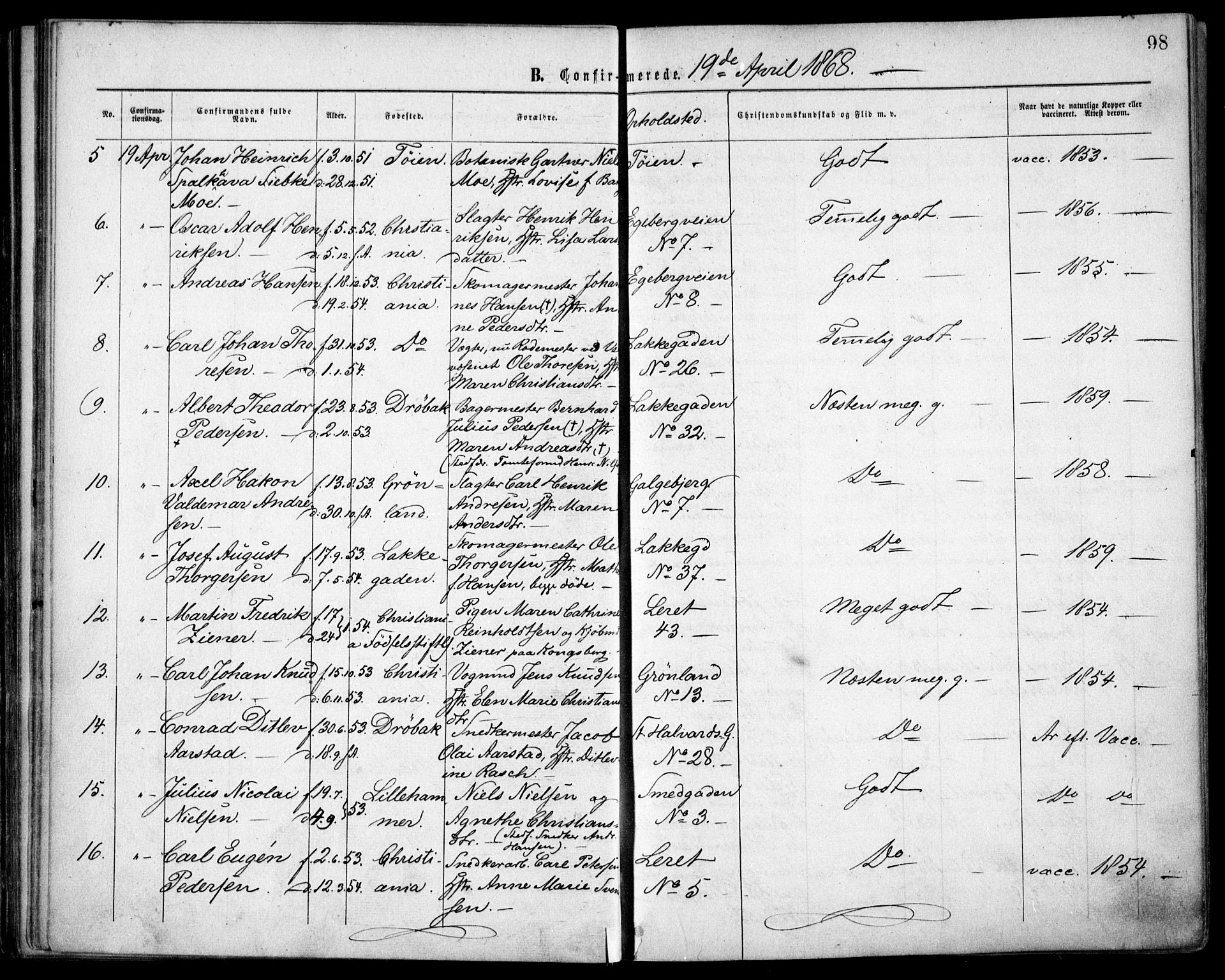 Grønland prestekontor Kirkebøker, AV/SAO-A-10848/F/Fa/L0003: Parish register (official) no. 3, 1862-1868, p. 98