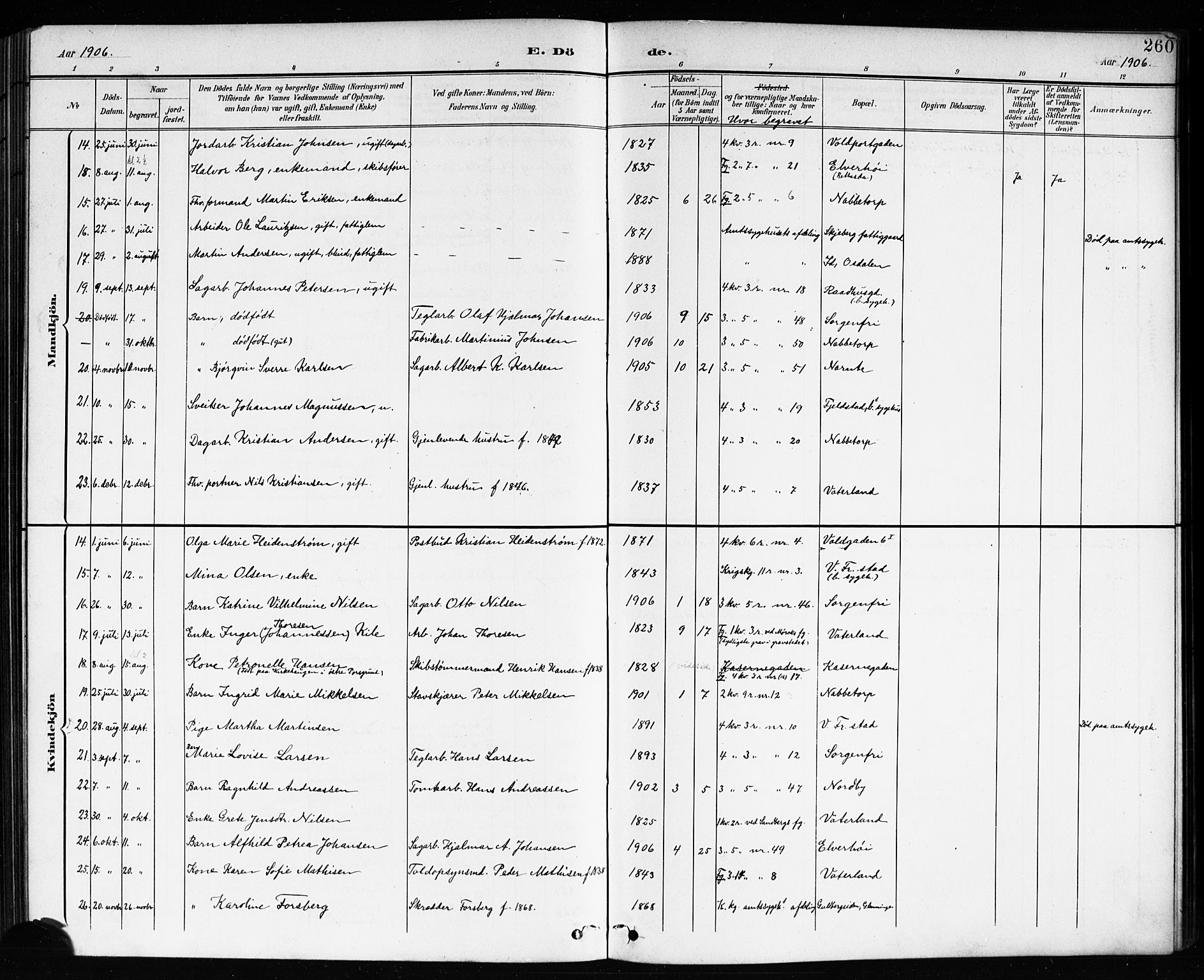 Østre Fredrikstad prestekontor Kirkebøker, AV/SAO-A-10907/G/Ga/L0002: Parish register (copy) no. 2, 1900-1919, p. 260