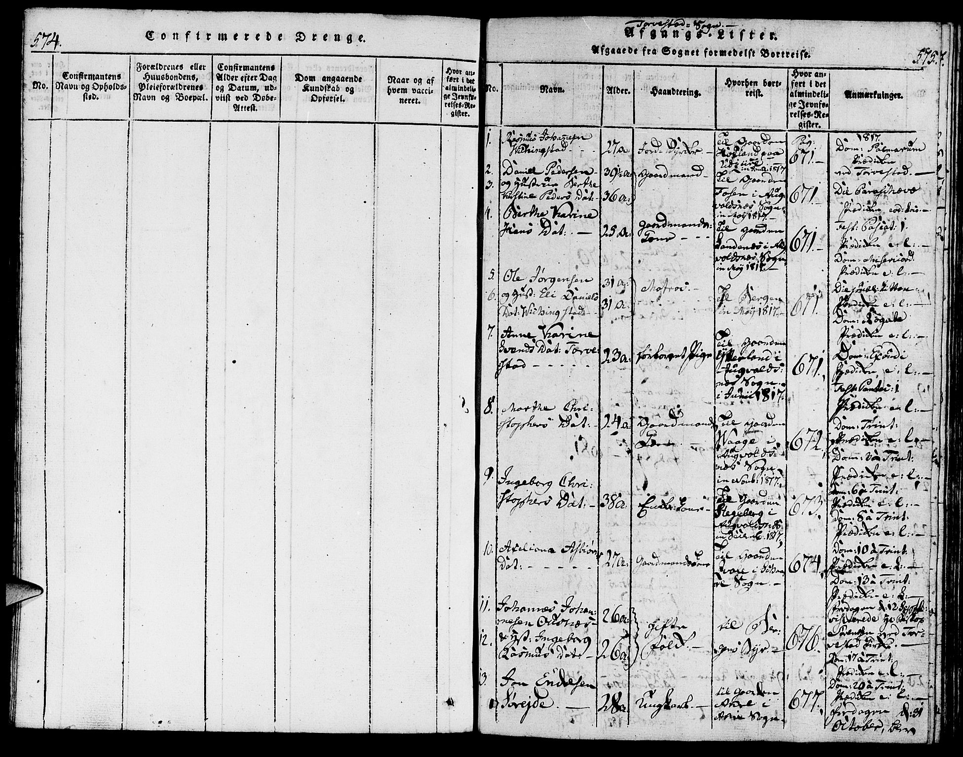 Torvastad sokneprestkontor, SAST/A -101857/H/Ha/Haa/L0004: Parish register (official) no. A 3 /1, 1817-1836, p. 574-575