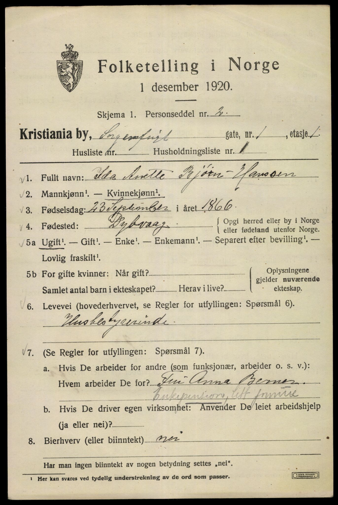 SAO, 1920 census for Kristiania, 1920, p. 528437