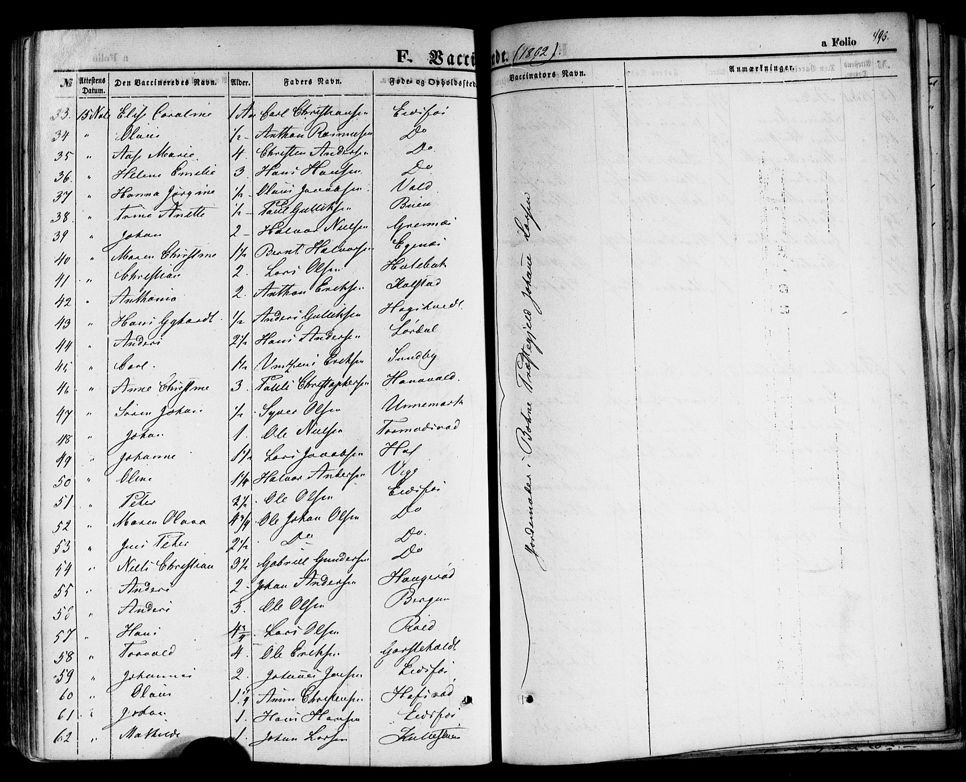 Hof kirkebøker, AV/SAKO-A-64/F/Fa/L0006: Parish register (official) no. I 6, 1851-1877, p. 493