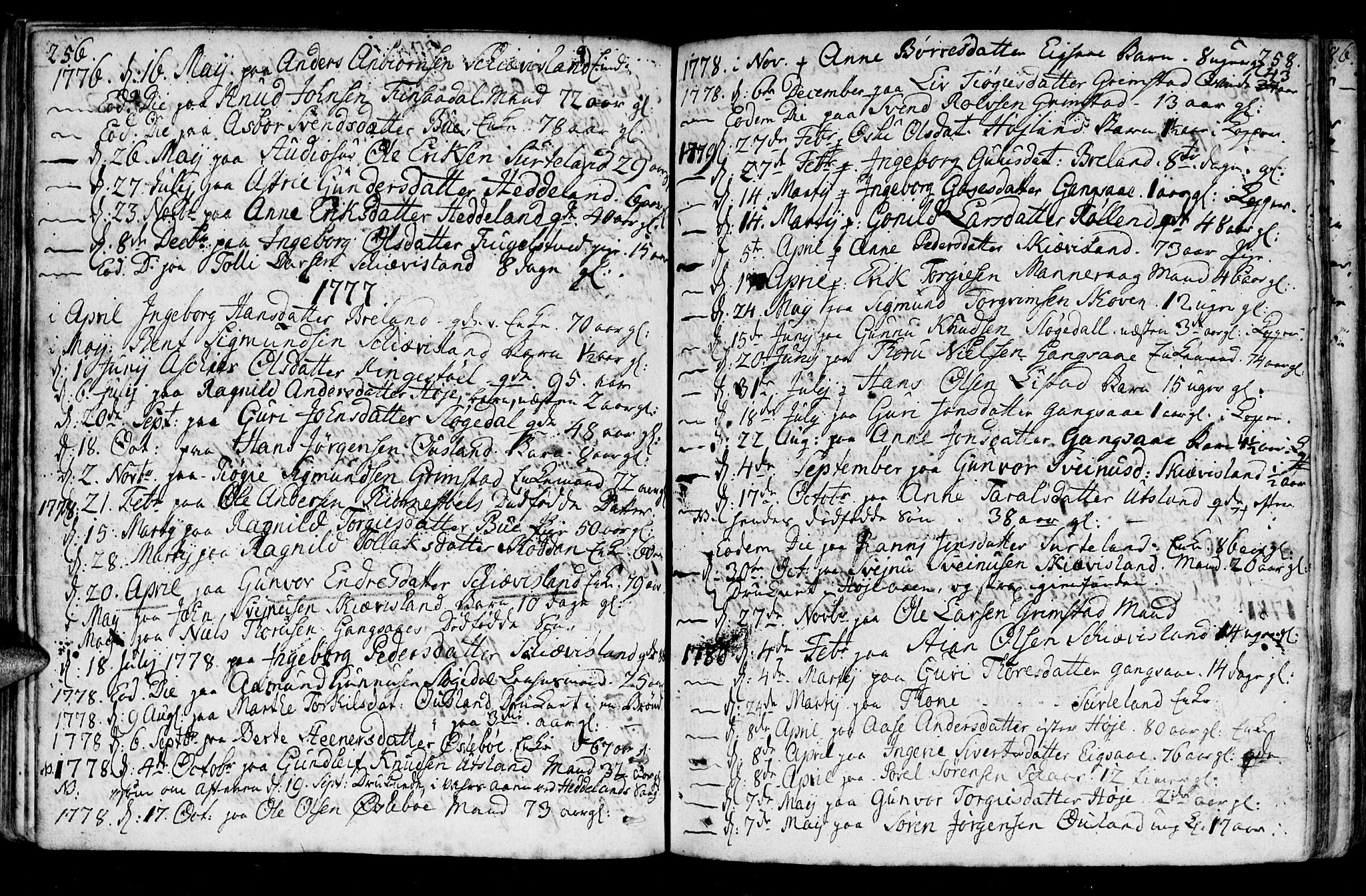Holum sokneprestkontor, SAK/1111-0022/F/Fa/Fac/L0001: Parish register (official) no. A 1, 1773-1820, p. 256-257