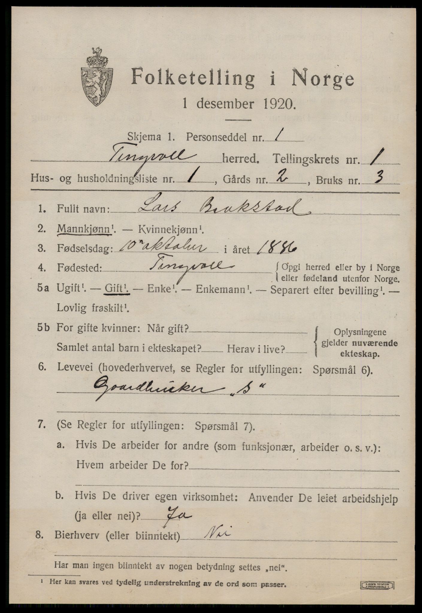 SAT, 1920 census for Tingvoll, 1920, p. 1032