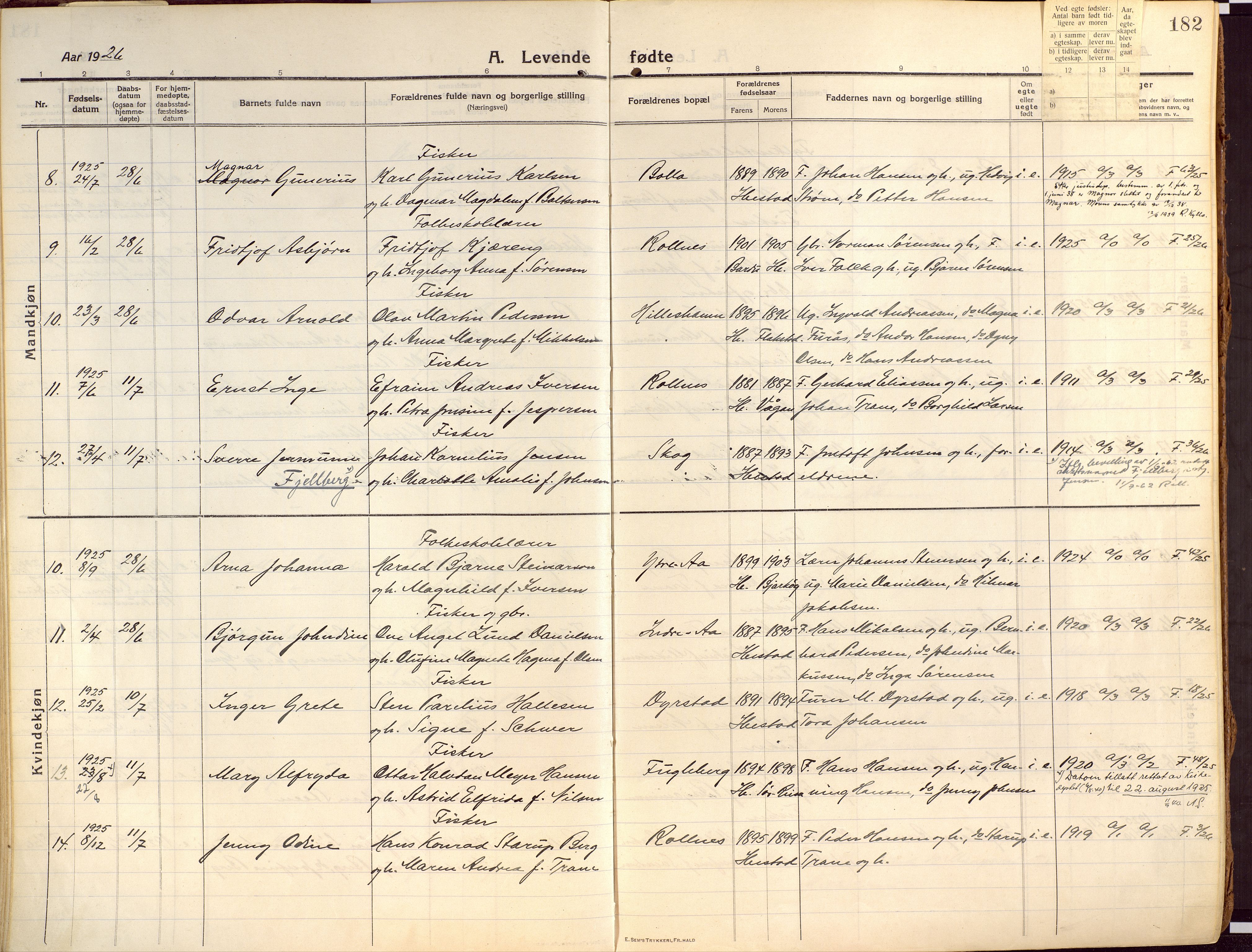 Ibestad sokneprestembete, AV/SATØ-S-0077/H/Ha/Haa/L0018kirke: Parish register (official) no. 18, 1915-1929, p. 182