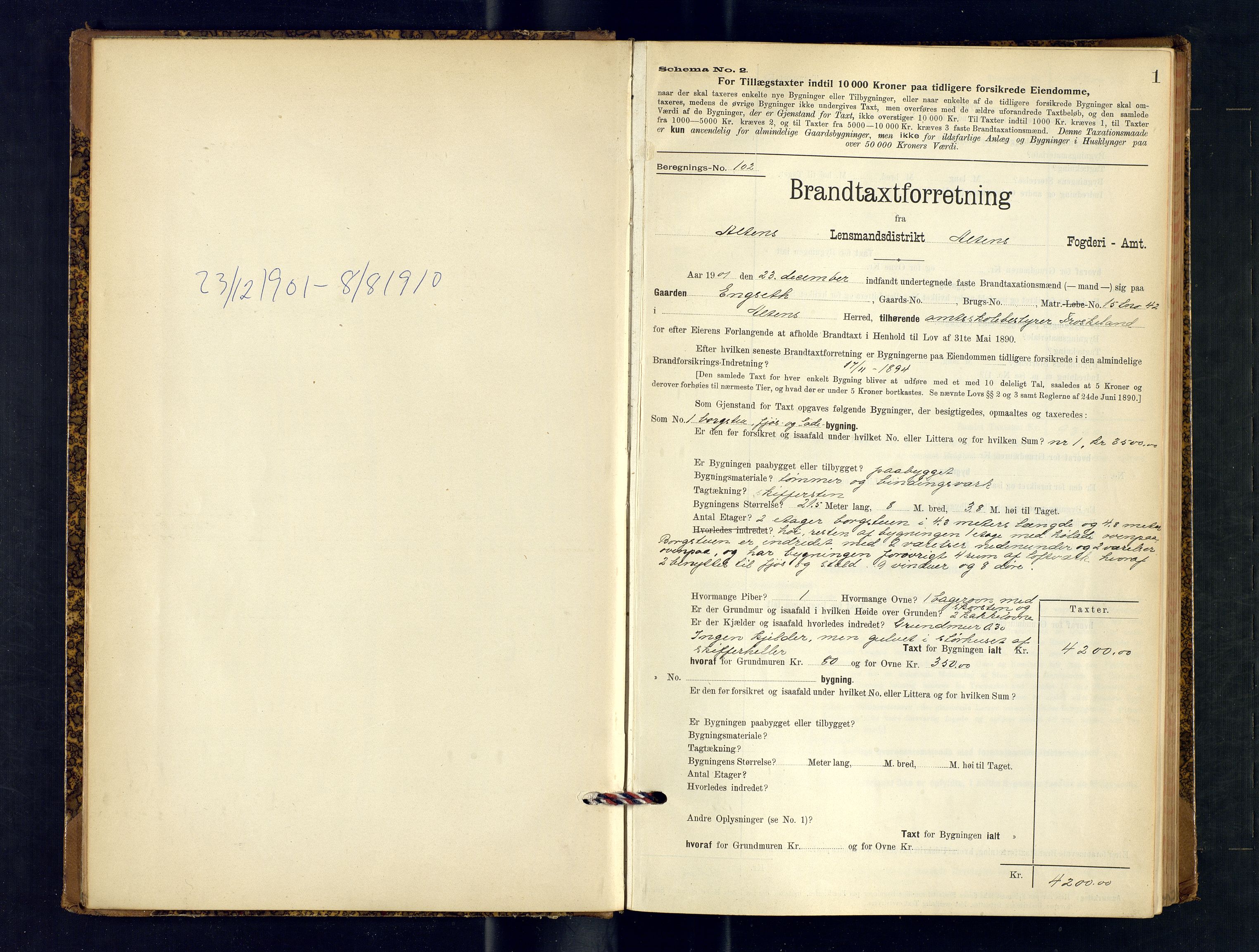 Alta lensmannskontor, SATØ/S-1165/O/Ob/L0169: Branntakstprotokoll, 1901-1910, p. 1