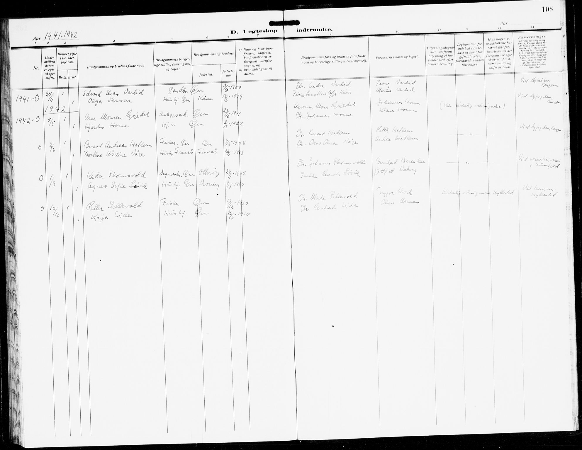 Hyllestad sokneprestembete, AV/SAB-A-80401: Parish register (copy) no. C 5, 1928-1942, p. 108