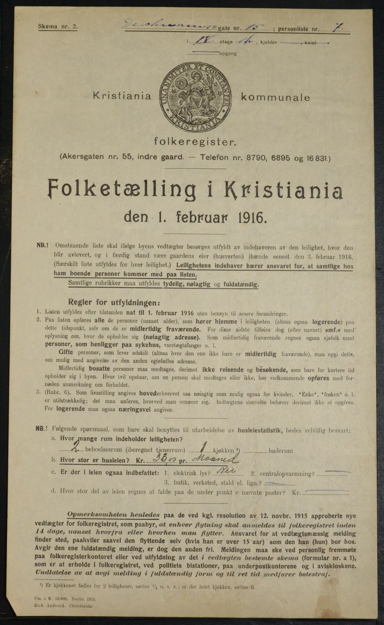 OBA, Municipal Census 1916 for Kristiania, 1916, p. 15736