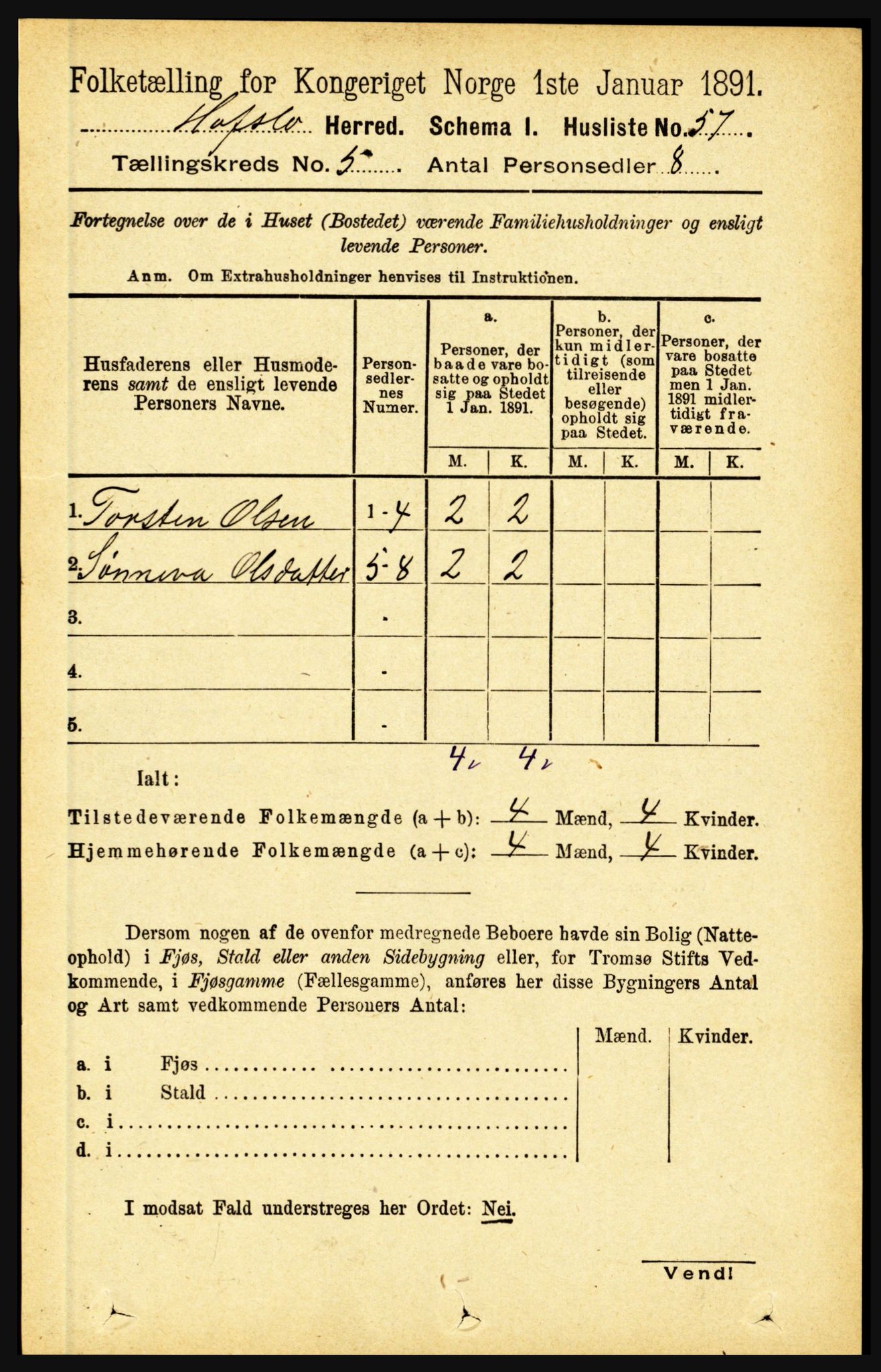 RA, 1891 census for 1425 Hafslo, 1891, p. 1948