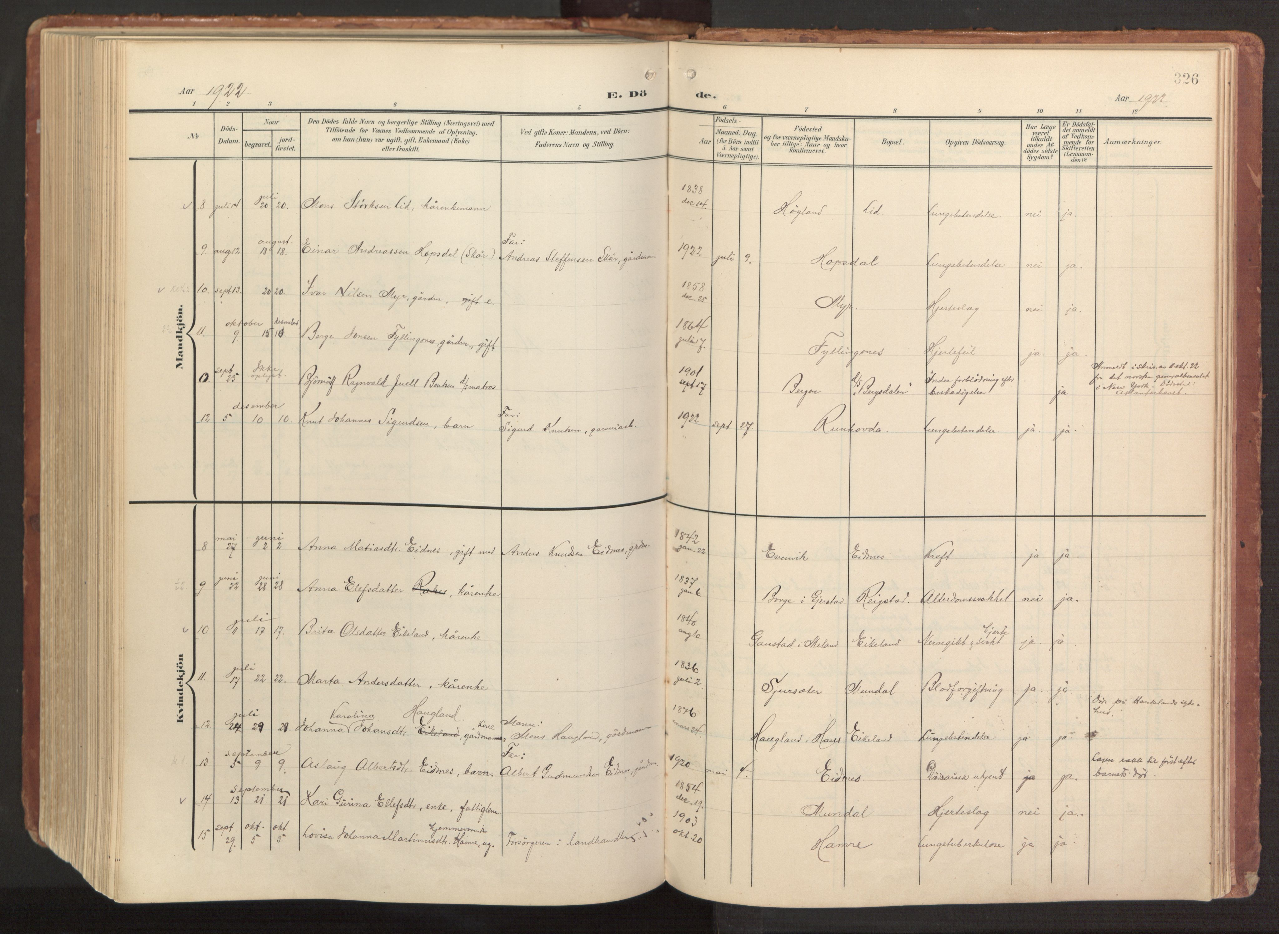 Hamre sokneprestembete, AV/SAB-A-75501/H/Ha/Haa/Haab/L0002: Parish register (official) no. B 2, 1905-1924, p. 326