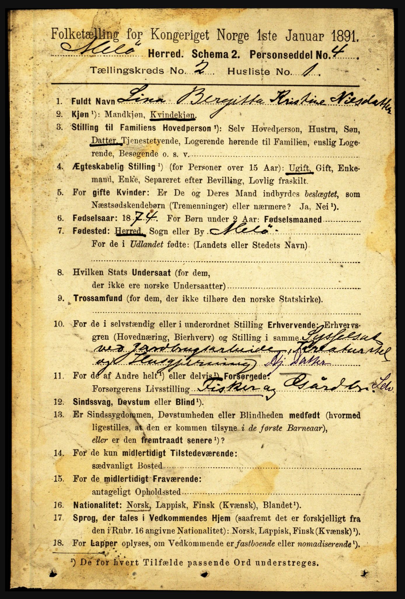 RA, 1891 census for 1837 Meløy, 1891, p. 615