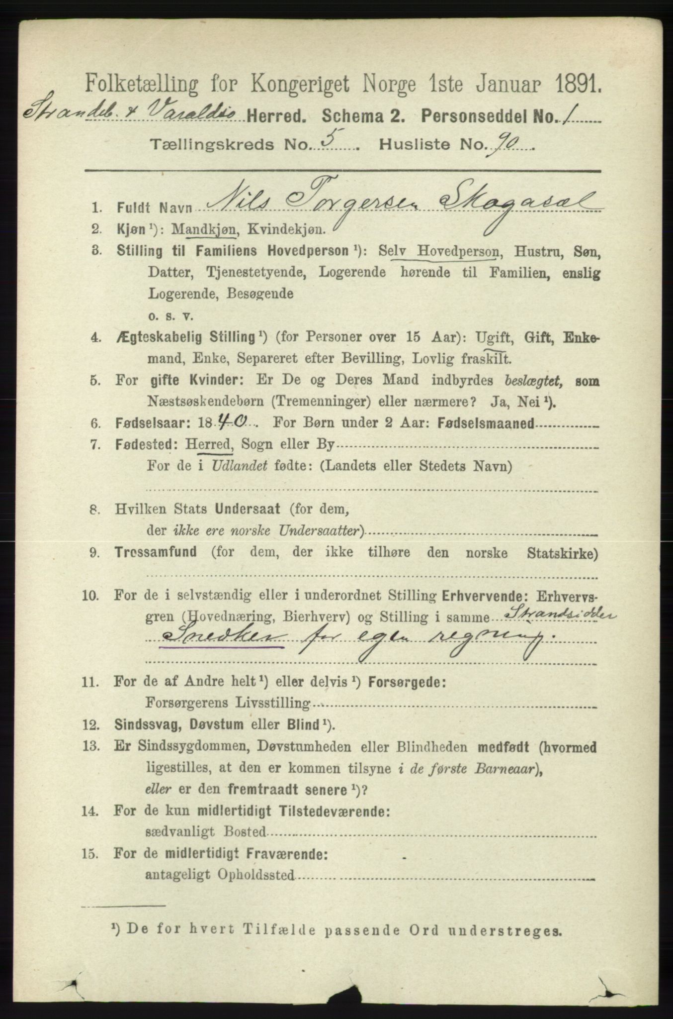 RA, 1891 census for 1226 Strandebarm og Varaldsøy, 1891, p. 2386