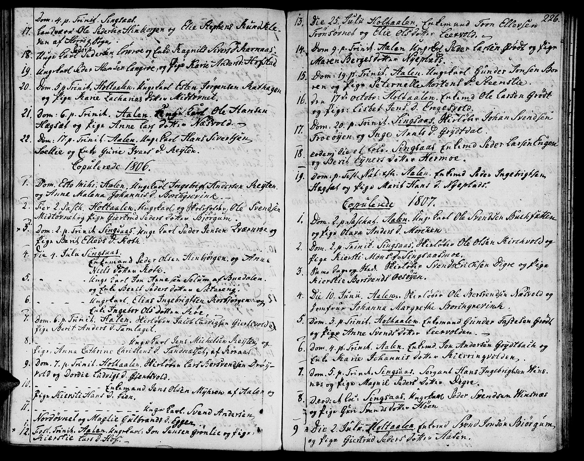 Ministerialprotokoller, klokkerbøker og fødselsregistre - Sør-Trøndelag, AV/SAT-A-1456/685/L0953: Parish register (official) no. 685A02, 1805-1816, p. 226