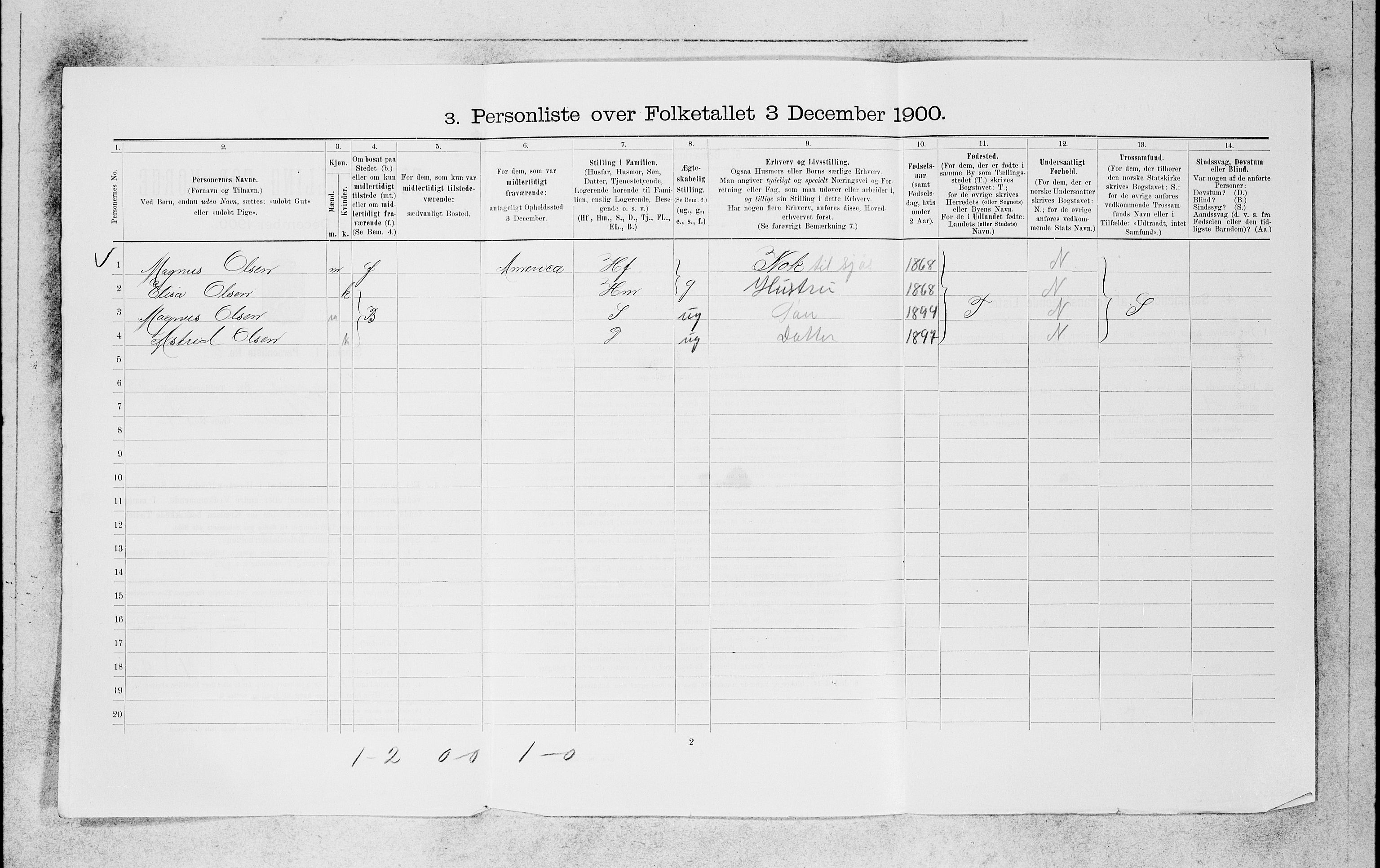 SAB, 1900 census for Bergen, 1900, p. 11158