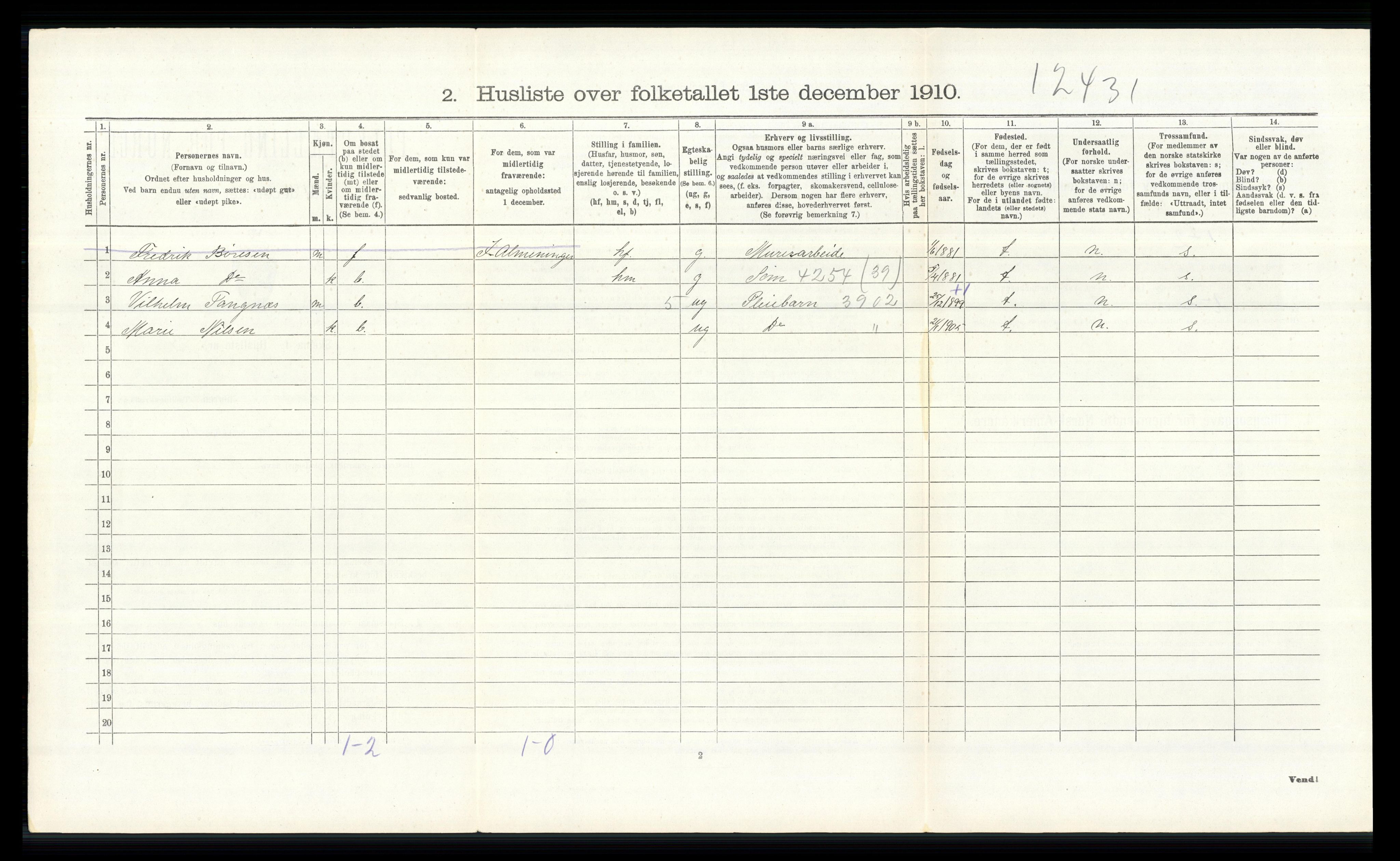 RA, 1910 census for Vang, 1910, p. 962