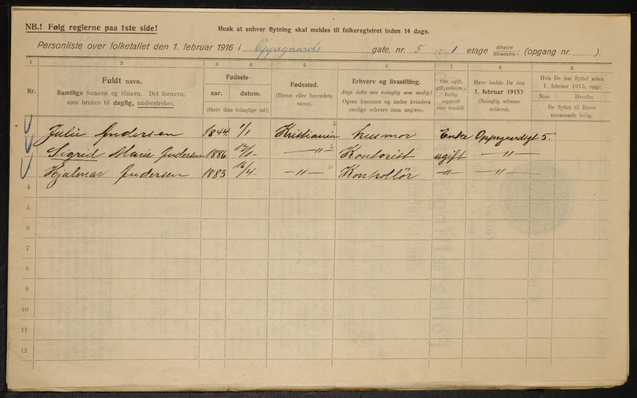 OBA, Municipal Census 1916 for Kristiania, 1916, p. 77631