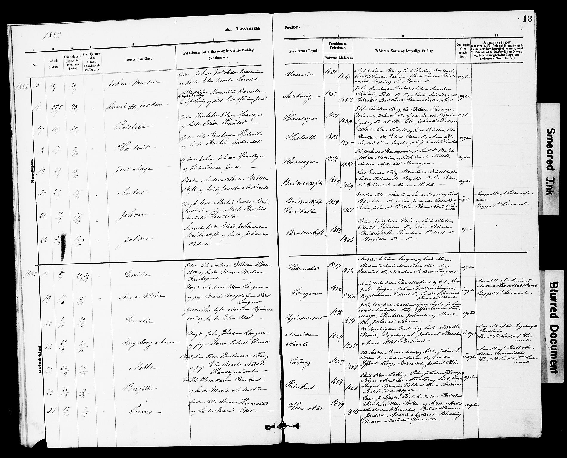 Ministerialprotokoller, klokkerbøker og fødselsregistre - Sør-Trøndelag, SAT/A-1456/646/L0628: Parish register (copy) no. 646C01, 1880-1903, p. 13