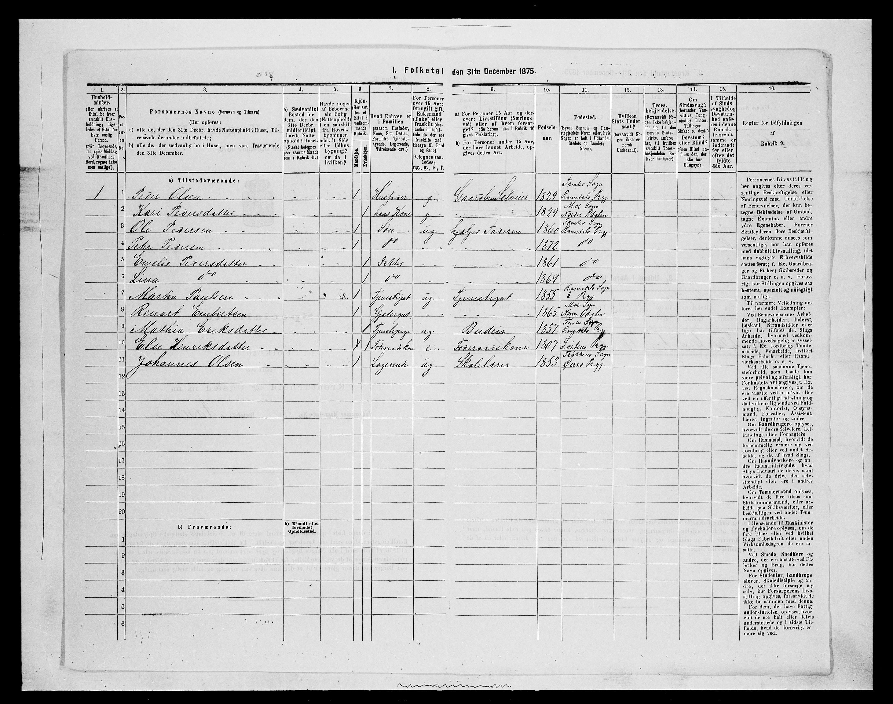 SAH, 1875 census for 0416P Romedal, 1875, p. 1207