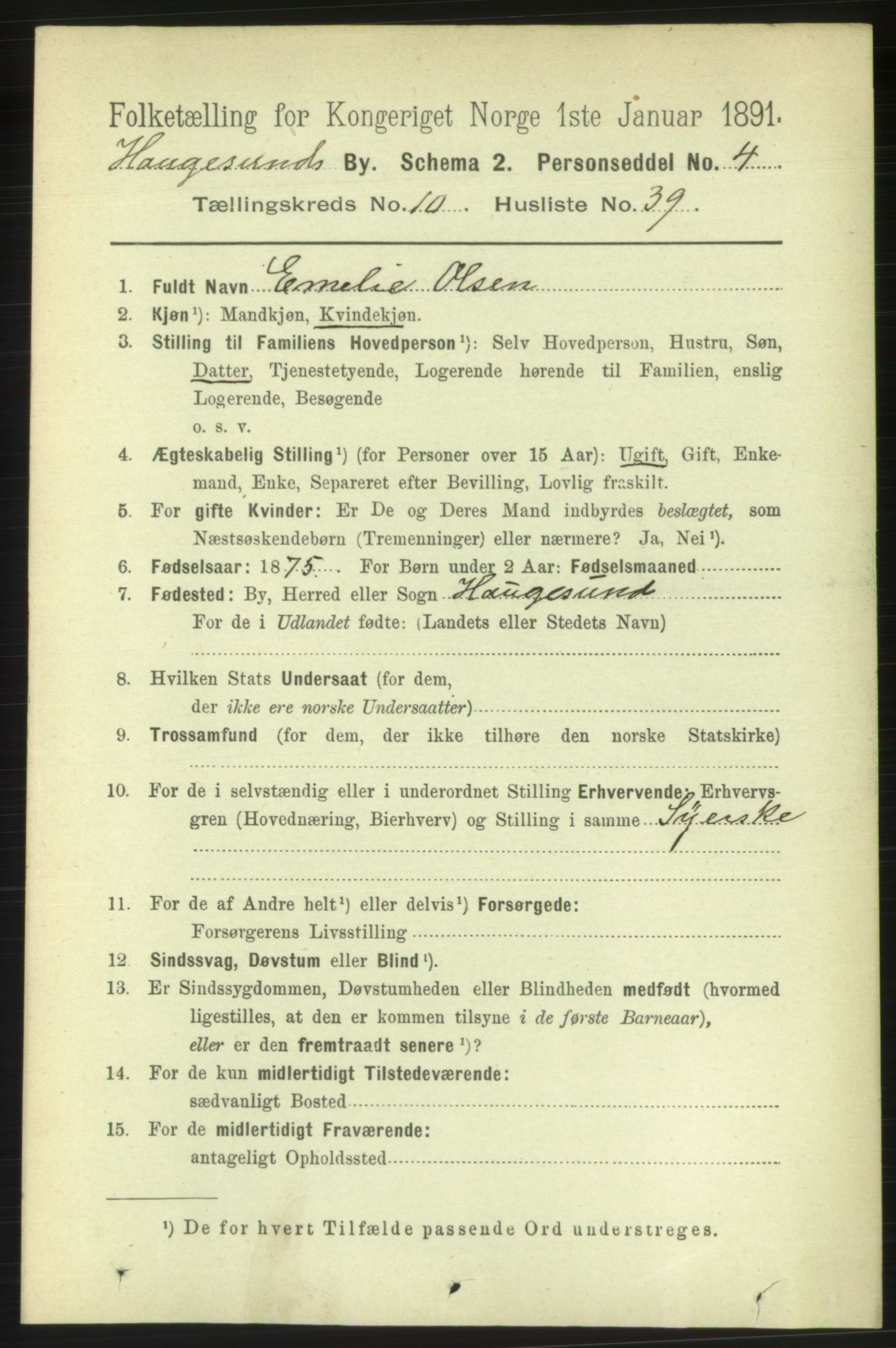 RA, 1891 census for 1106 Haugesund, 1891, p. 3938