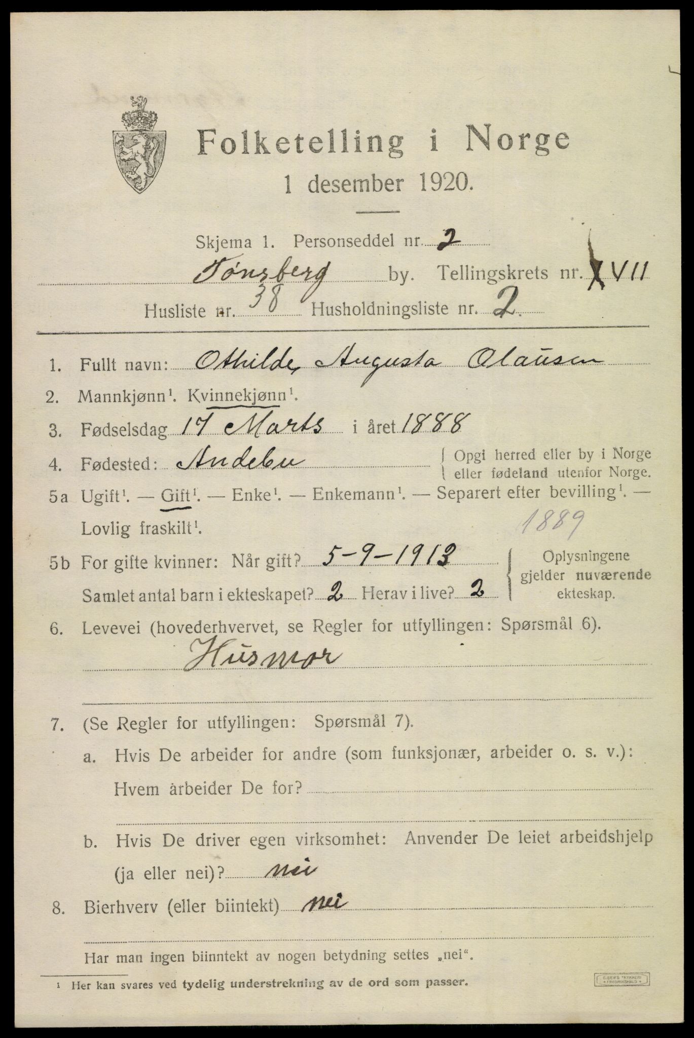 SAKO, 1920 census for Tønsberg, 1920, p. 26671