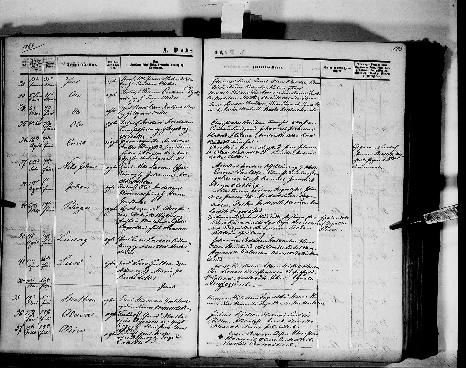 Vang prestekontor, Hedmark, SAH/PREST-008/H/Ha/Haa/L0012: Parish register (official) no. 12, 1855-1870, p. 105