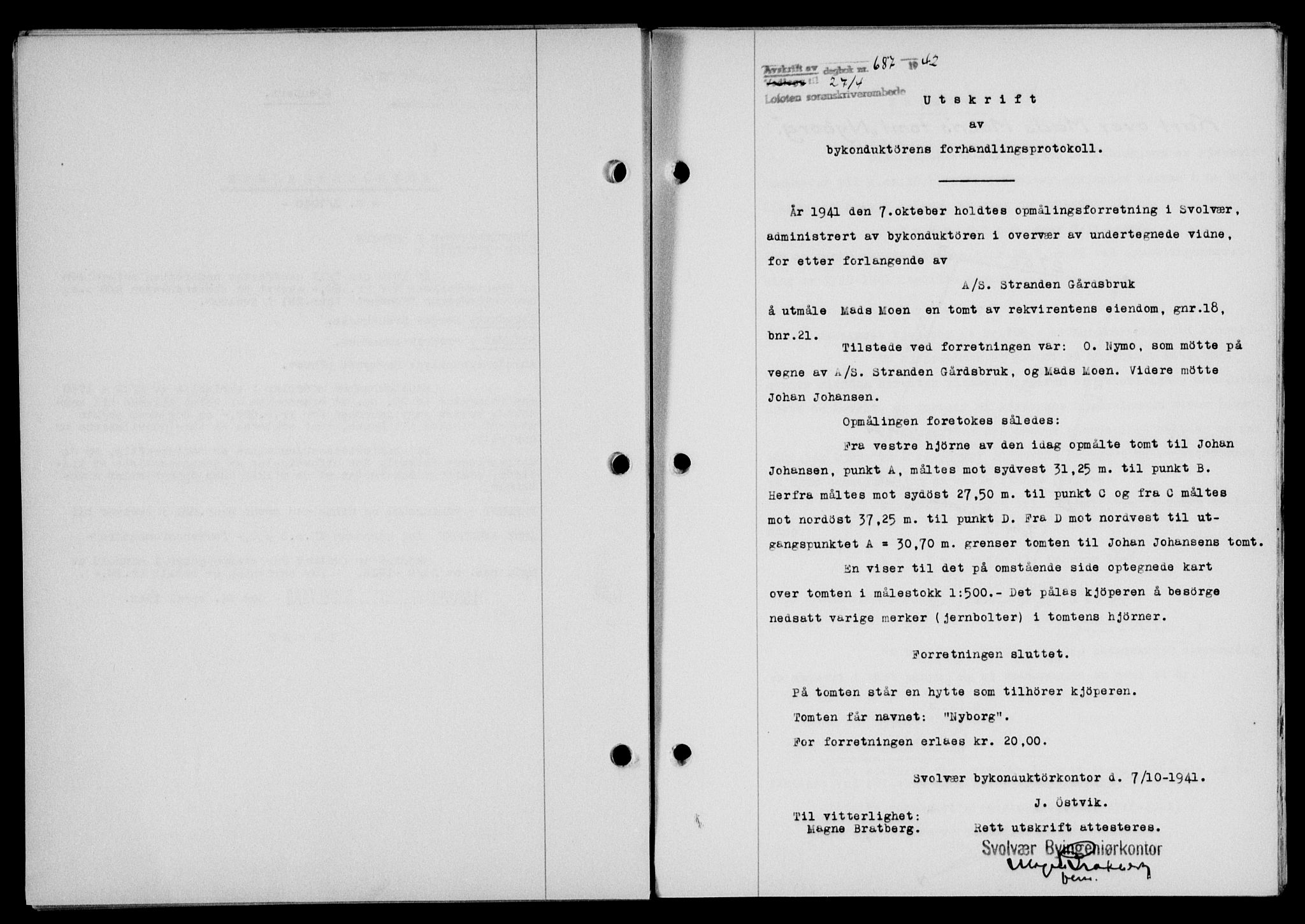 Lofoten sorenskriveri, SAT/A-0017/1/2/2C/L0009a: Mortgage book no. 9a, 1941-1942, Diary no: : 687/1942