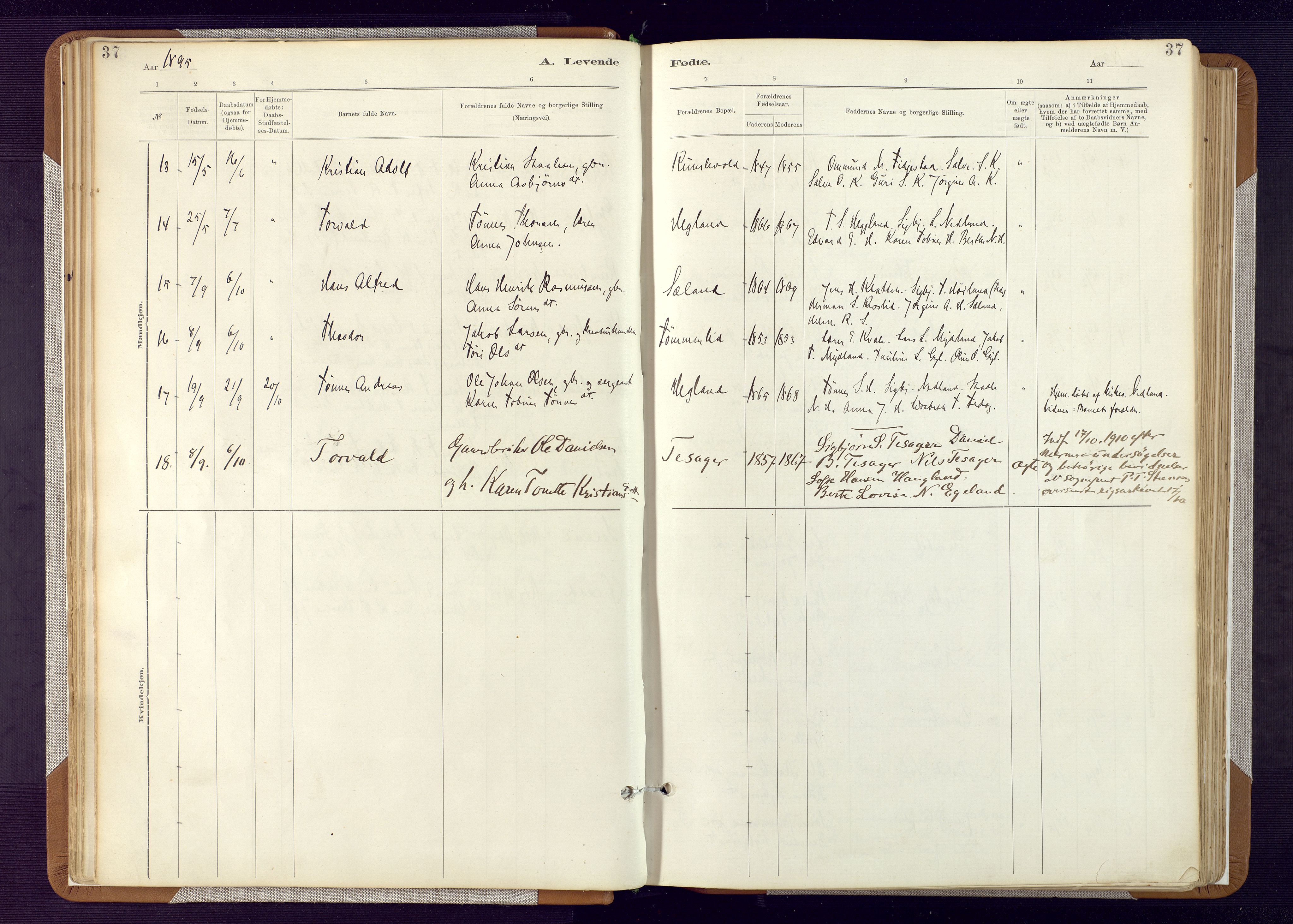 Bakke sokneprestkontor, AV/SAK-1111-0002/F/Fa/Fab/L0003: Parish register (official) no. A 3, 1884-1921, p. 37