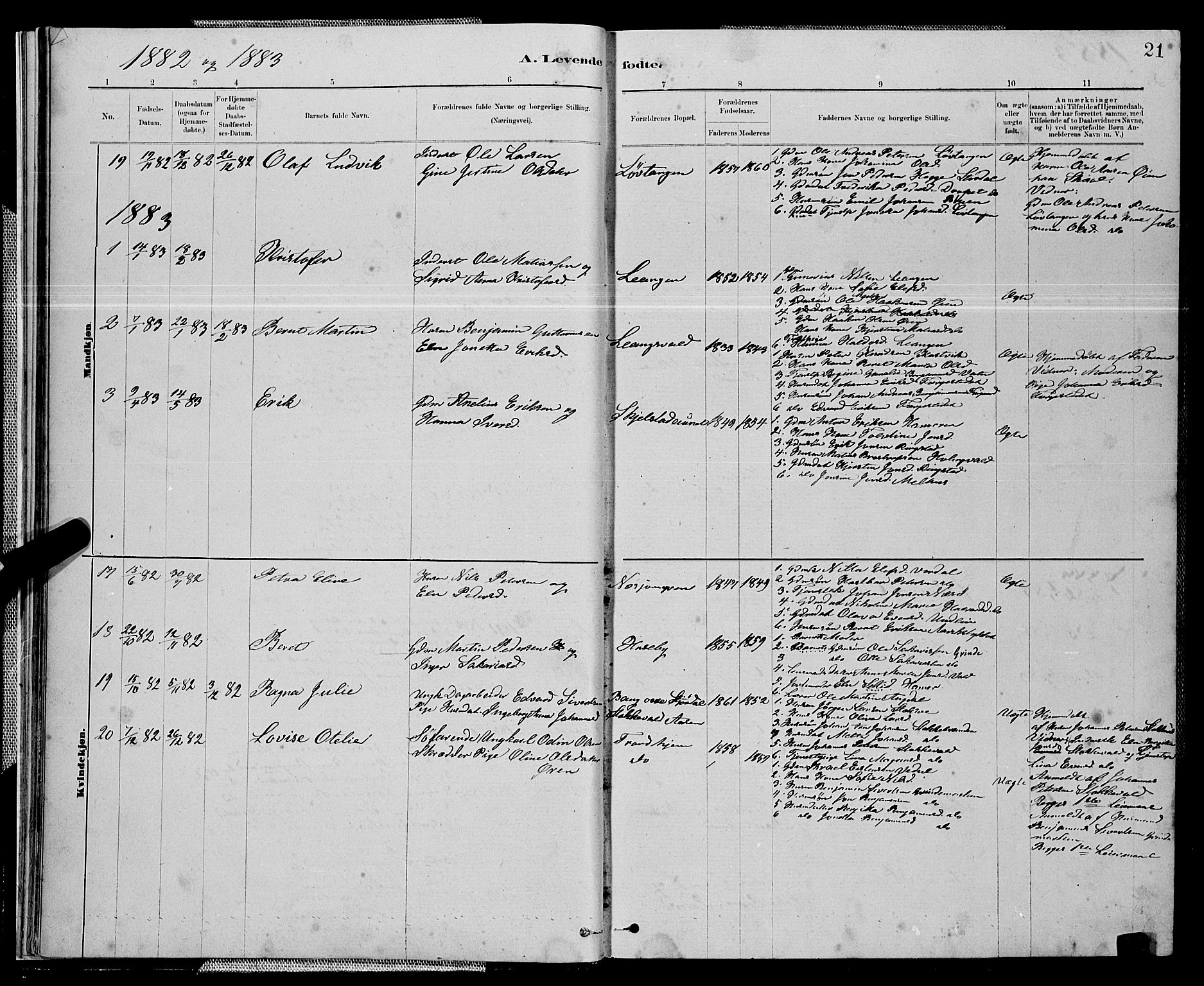 Ministerialprotokoller, klokkerbøker og fødselsregistre - Nord-Trøndelag, SAT/A-1458/714/L0134: Parish register (copy) no. 714C03, 1878-1898, p. 21