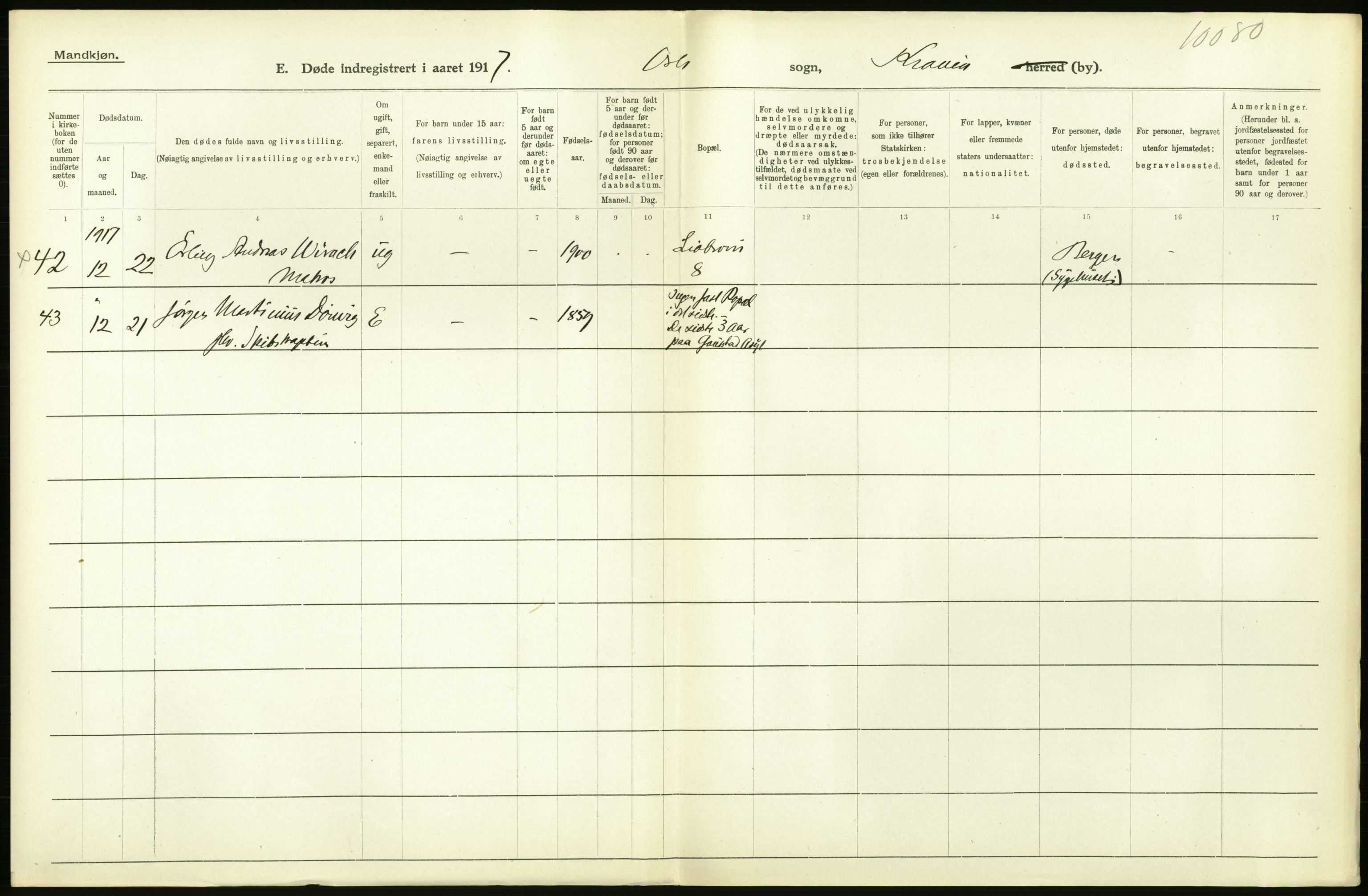 Statistisk sentralbyrå, Sosiodemografiske emner, Befolkning, RA/S-2228/D/Df/Dfb/Dfbg/L0011: Kristiania: Døde, dødfødte., 1917, p. 150