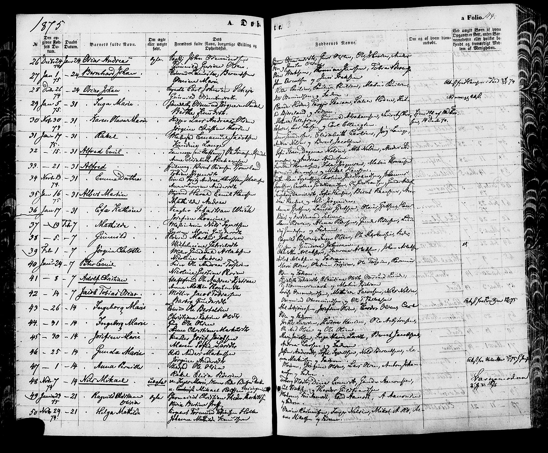 Kristiansand domprosti, AV/SAK-1112-0006/F/Fa/L0015: Parish register (official) no. A 15, 1867-1880, p. 114