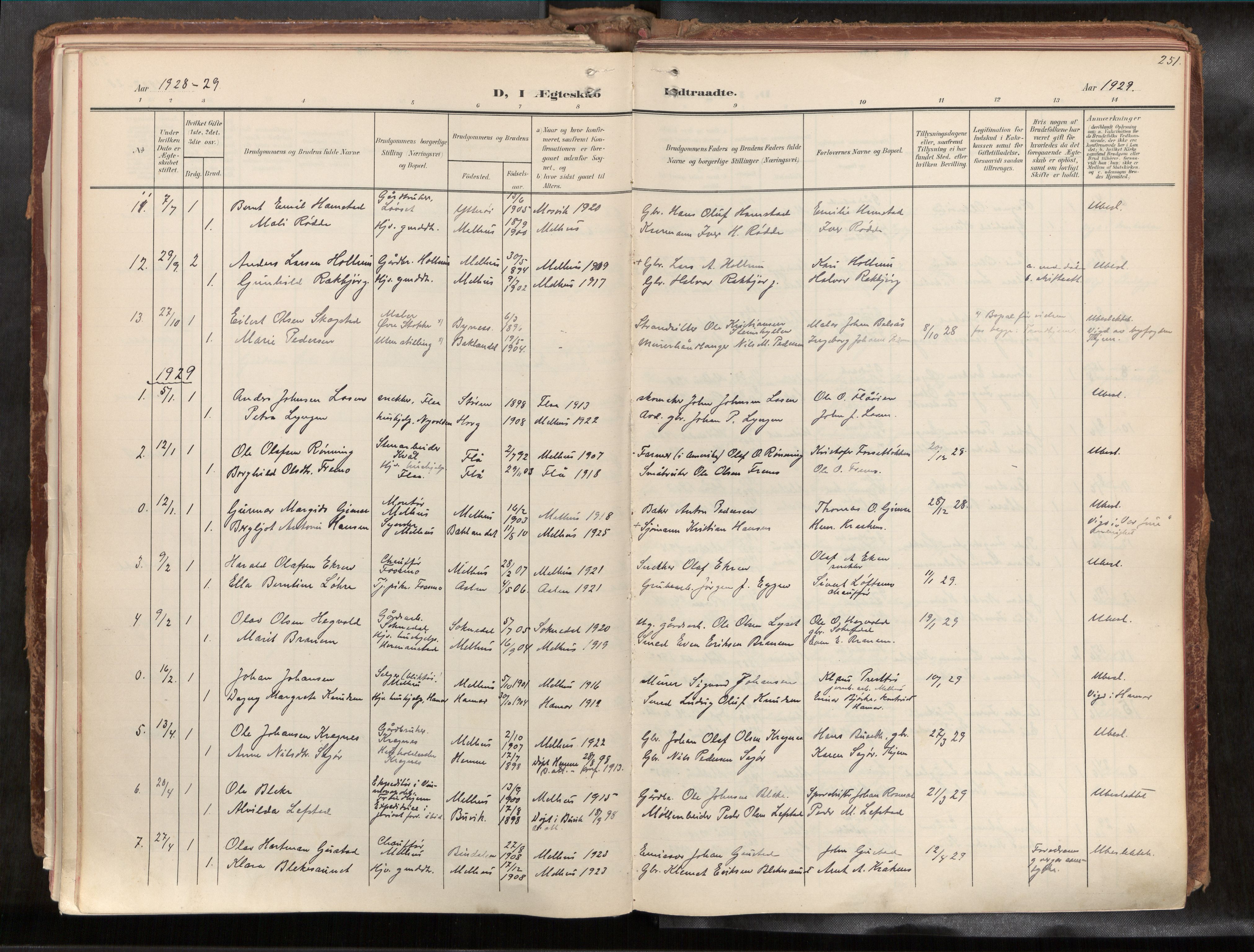 Ministerialprotokoller, klokkerbøker og fødselsregistre - Sør-Trøndelag, SAT/A-1456/691/L1085b: Parish register (official) no. 691A18, 1908-1930, p. 251