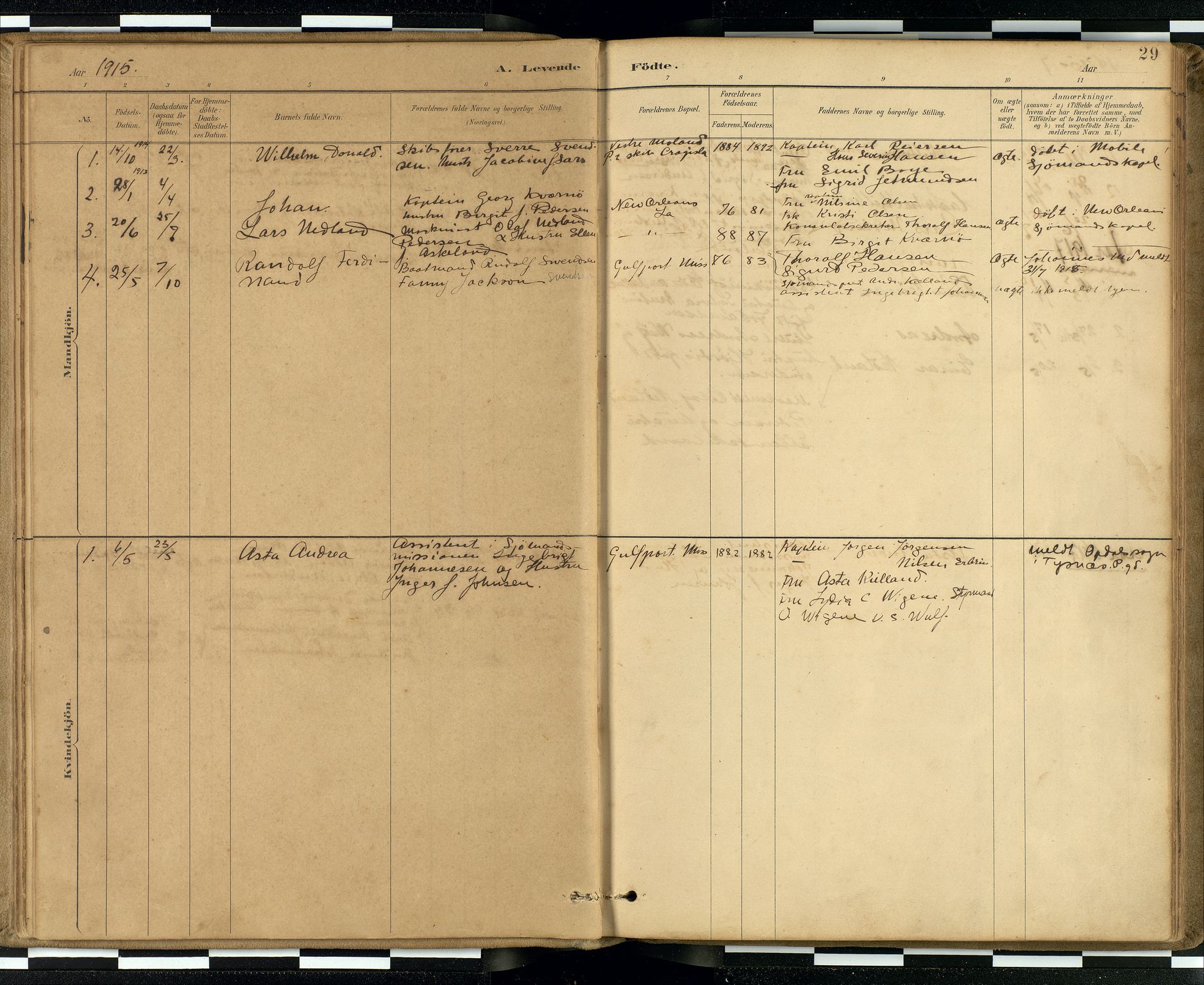 Den norske sjømannsmisjon i utlandet / Quebec (Canada) samt Pensacola--Savannah-Mobile-New Orleans-Gulfport (Gulfhamnene i USA), AV/SAB-SAB/PA-0114/H/Ha/L0001: Parish register (official) no. A 1, 1887-1924, p. 28b-29a