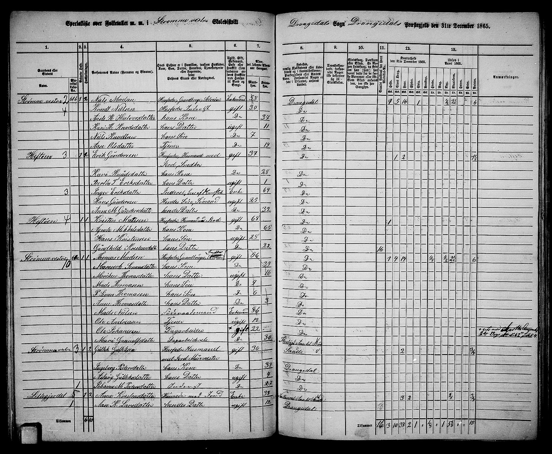 RA, 1865 census for Drangedal, 1865, p. 47