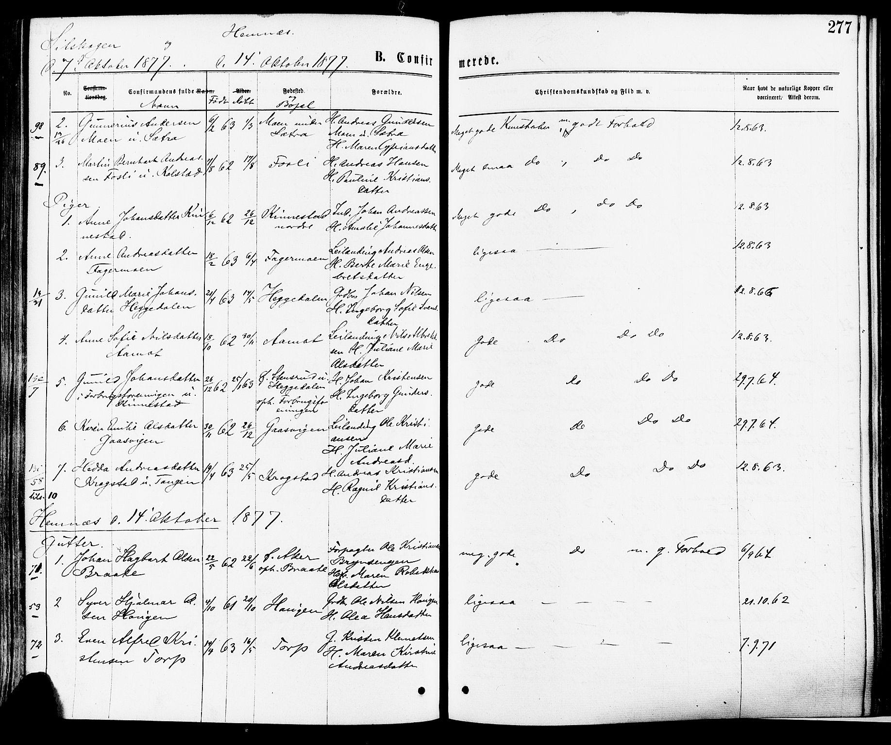 Høland prestekontor Kirkebøker, AV/SAO-A-10346a/F/Fa/L0012.a: Parish register (official) no. I 12A, 1869-1879, p. 277