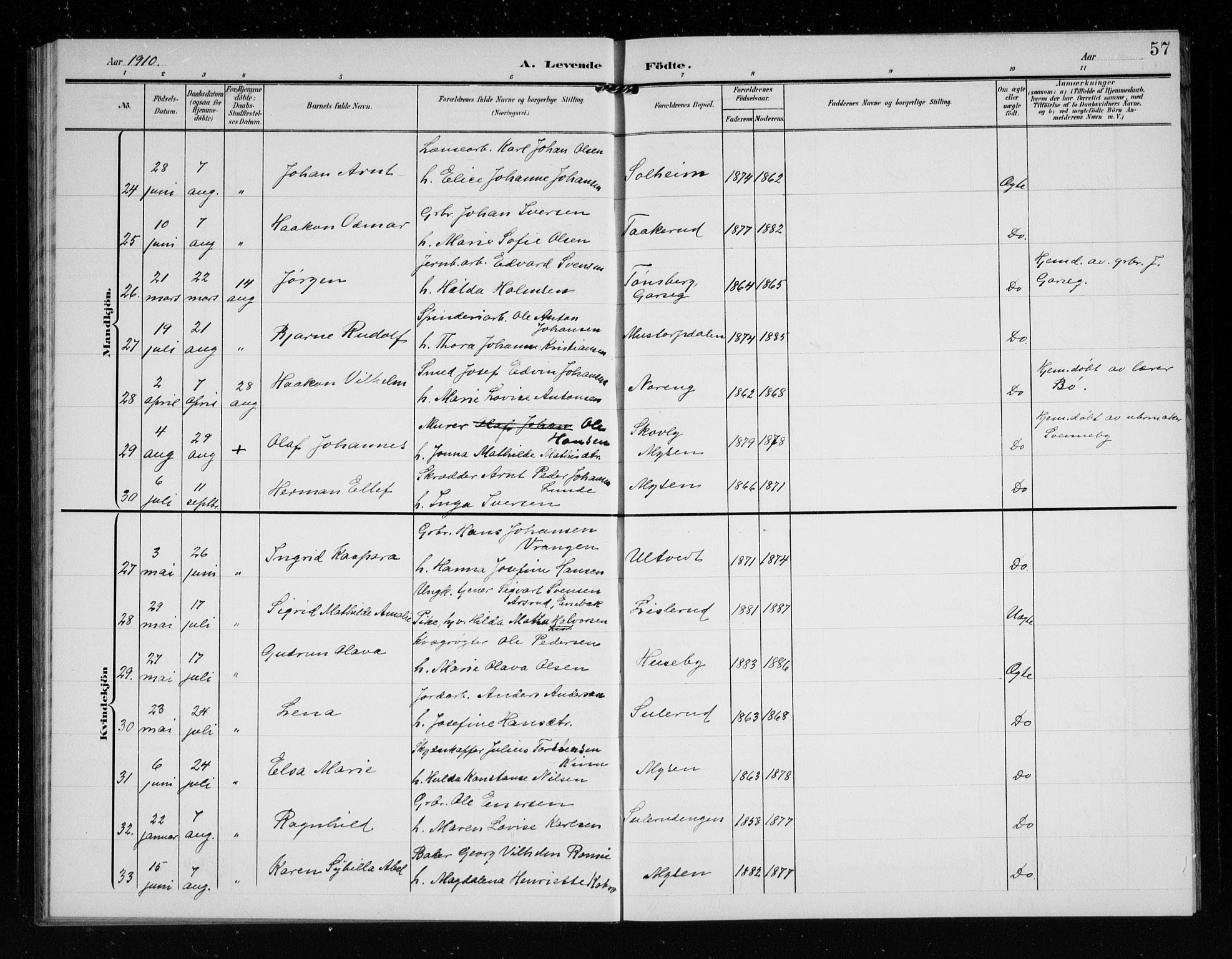 Eidsberg prestekontor Kirkebøker, AV/SAO-A-10905/G/Ga/L0002: Parish register (copy) no. I 2, 1903-1913, p. 57
