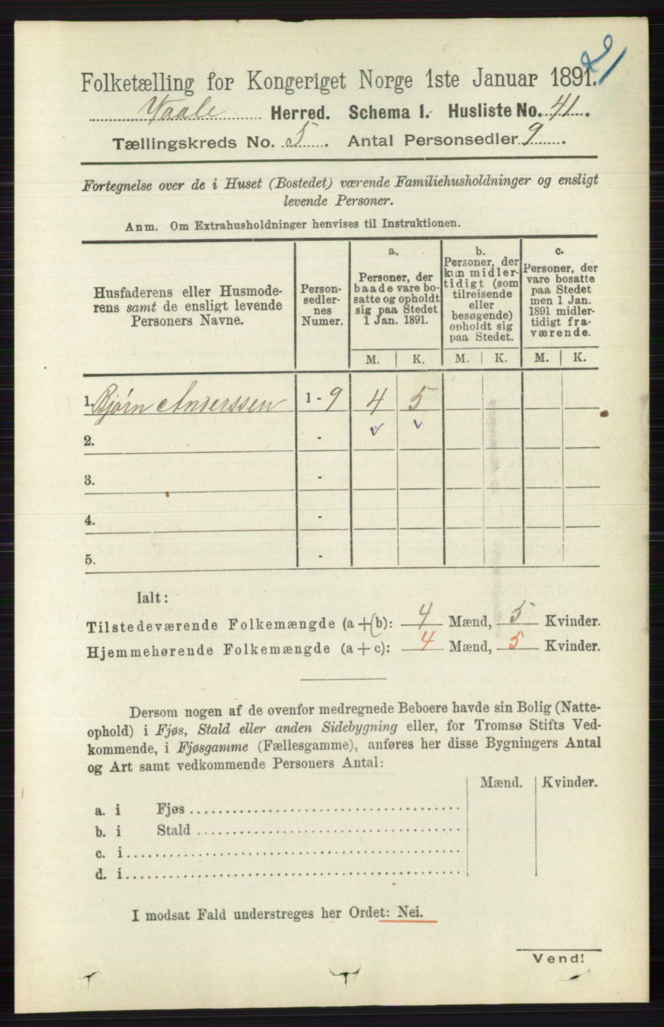 RA, 1891 census for 0716 Våle, 1891, p. 1342