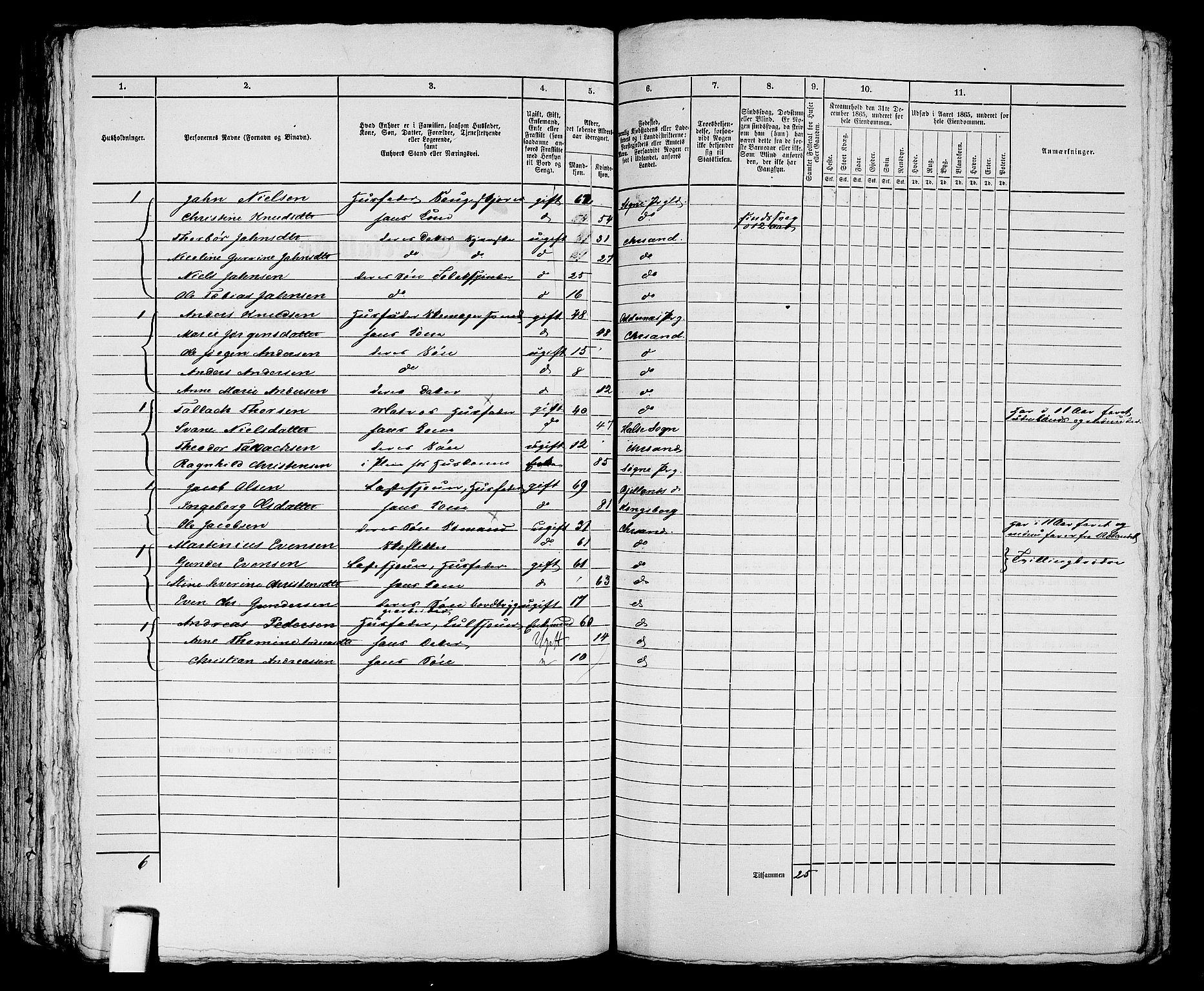 RA, 1865 census for Kristiansand, 1865, p. 1836